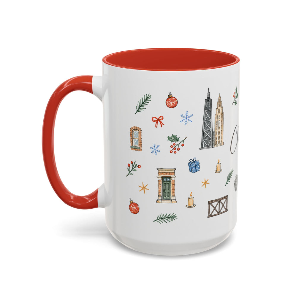 Chicago Christmas Mug | Watercolor Travel Souvenir | Holiday Gift | Accent Ceramic Coffee Cup 11oz 15oz