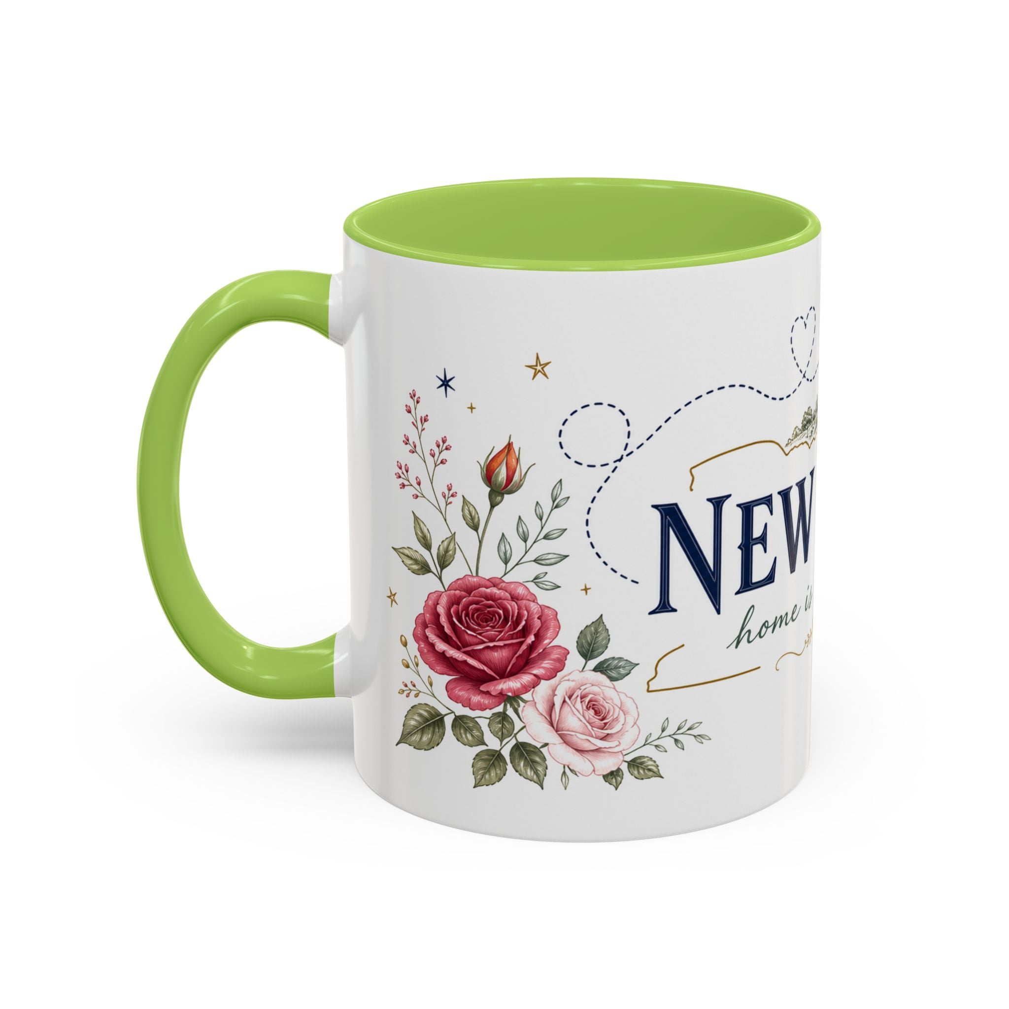 New York State Map Mug | Botanical Rose Accents, Long Distance Friendship Gift