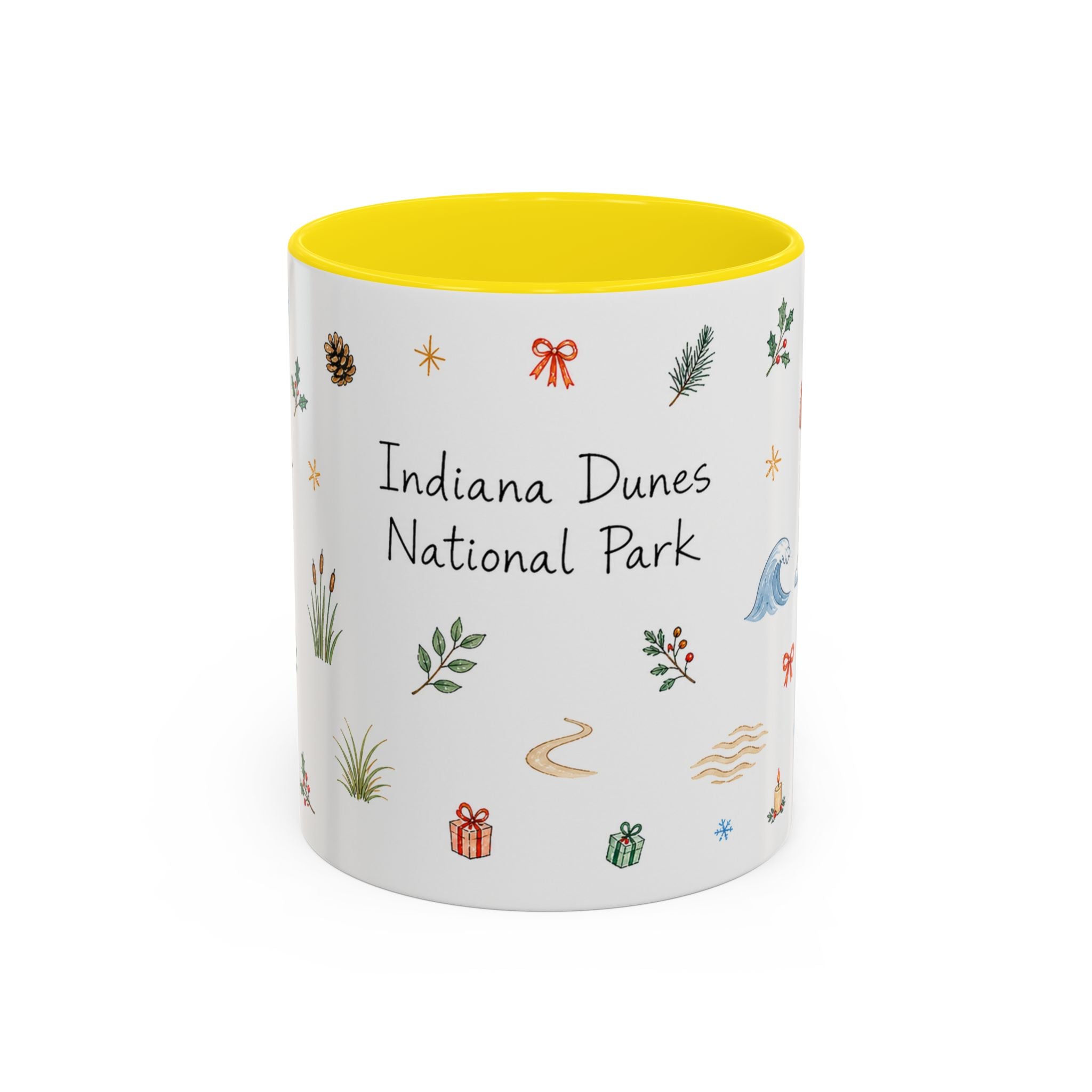 Indiana Dunes National Park Christmas Mug | Watercolor Travel Souvenir | Holiday Gift | Accent Ceramic Coffee Cup 11oz 15oz