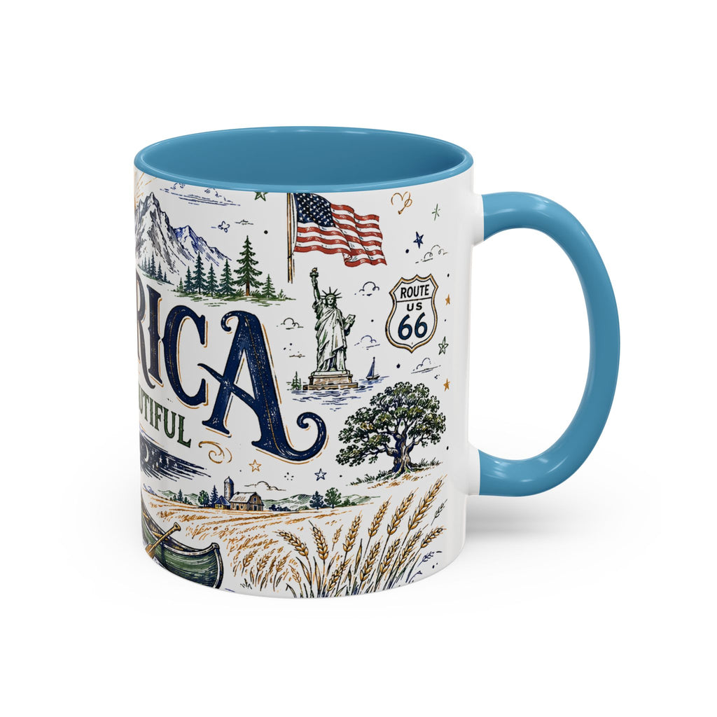 America the Beautiful Coffee Mug | Patriotic USA Gift | Accent Color Ceramic 11oz 15oz
