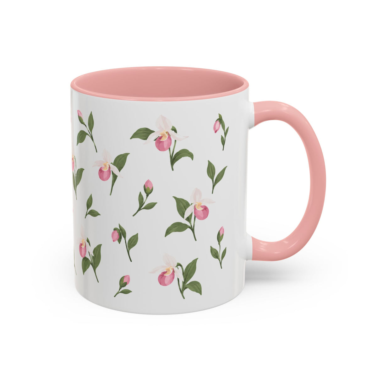 Minnesota Pink and White Lady Slipper Mug, State Flower Floral Coffee Cup, 11oz Botanical Gift