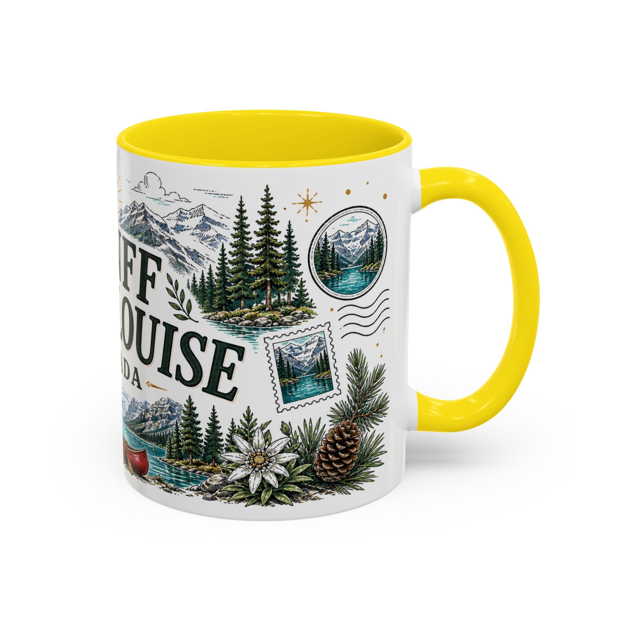 Banff Lake Louise Coffee Mug | Travel Destination Souvenir Gift | Accent Color Ceramic 11oz 15oz