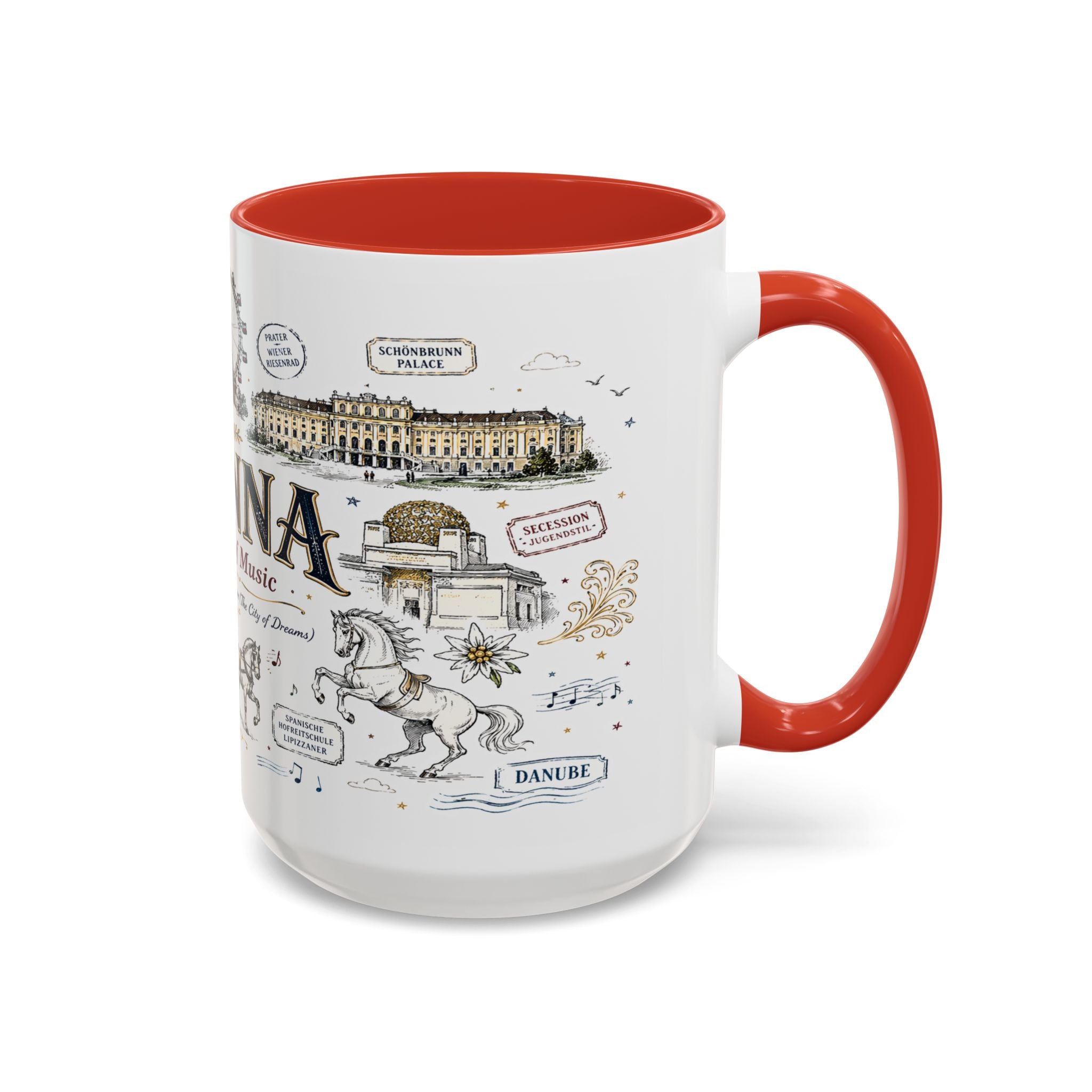 Vienna Coffee Mug | Austria Souvenir Travel Gift | Accent Color Ceramic 11oz 15oz
