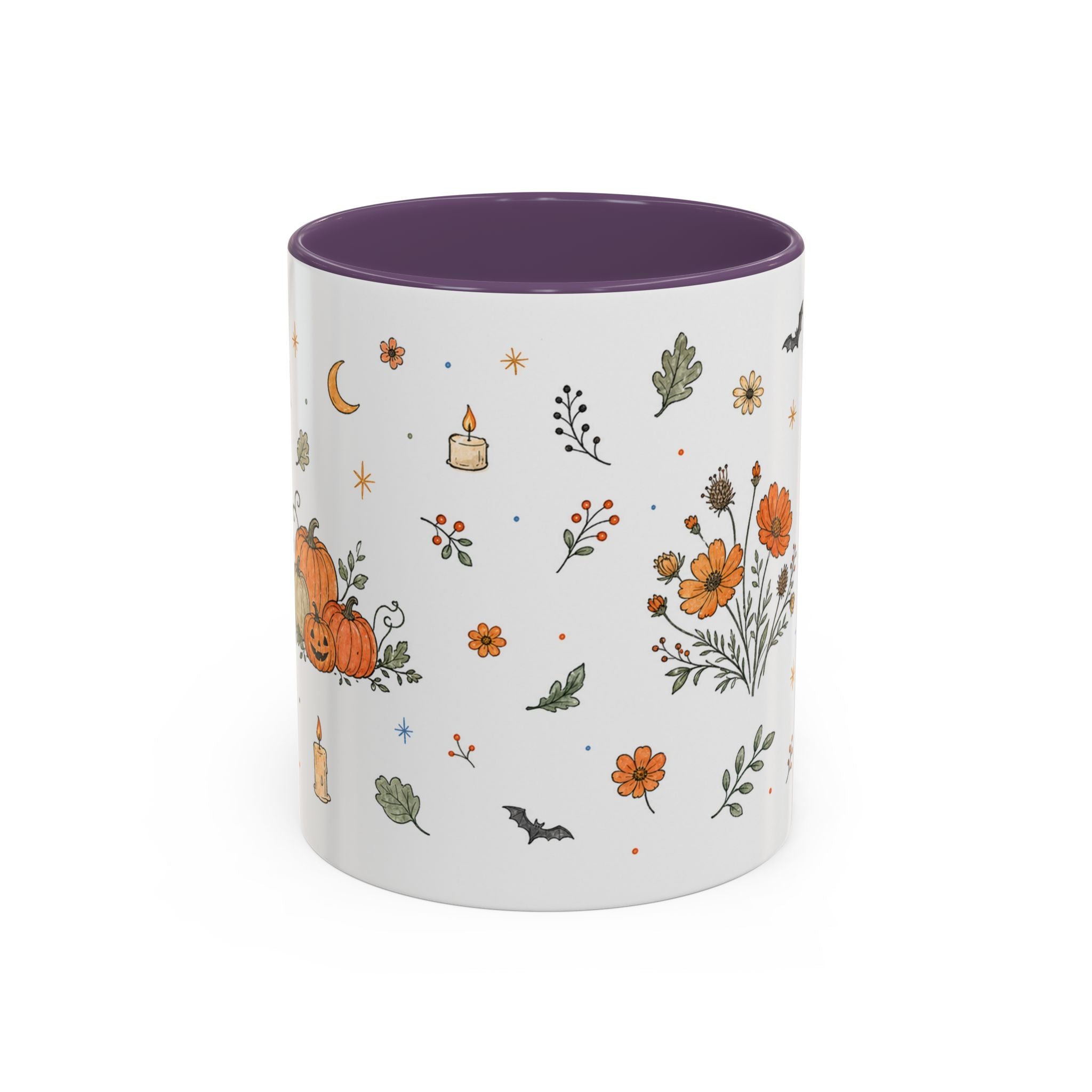 Floral Pumpkin Halloween Mug | Friendly Ghost Watercolor Gift | Accent Cup 11oz 15oz