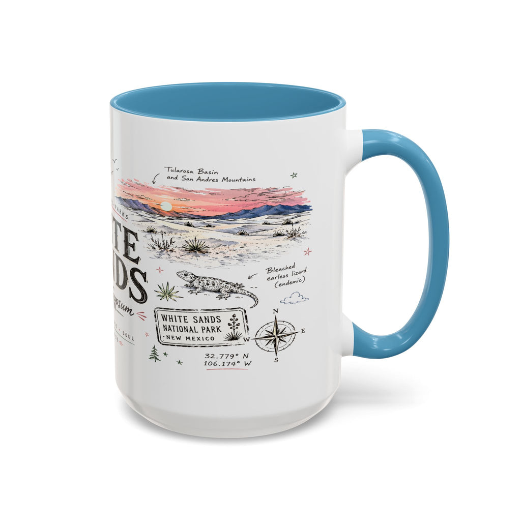 White Sands National Park Coffee Mug | New Mexico Desert Sand Dunes Gift | Accent Color Ceramic 11oz 15oz