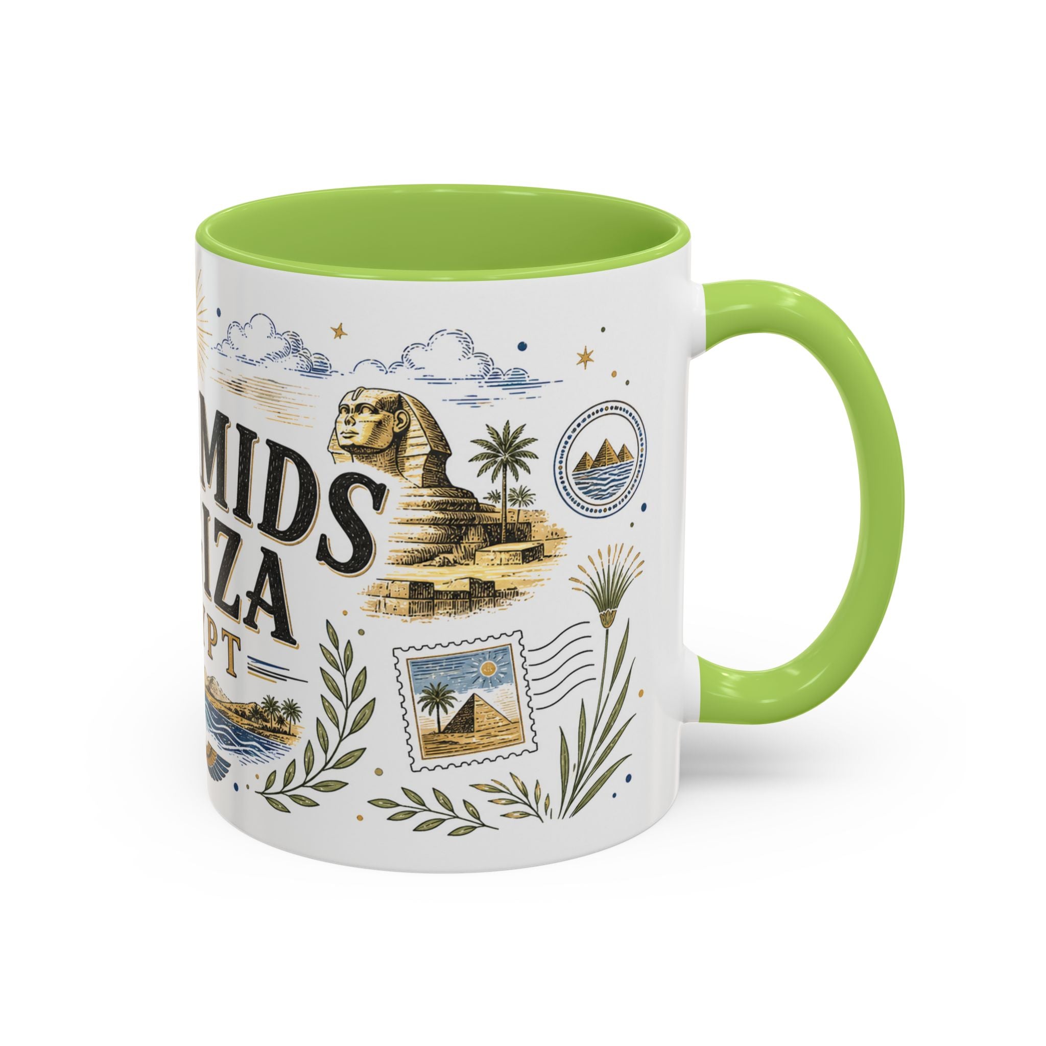 Pyramids of Giza Coffee Mug | Travel Destination Souvenir Gift | Accent Color Ceramic 11oz 15oz
