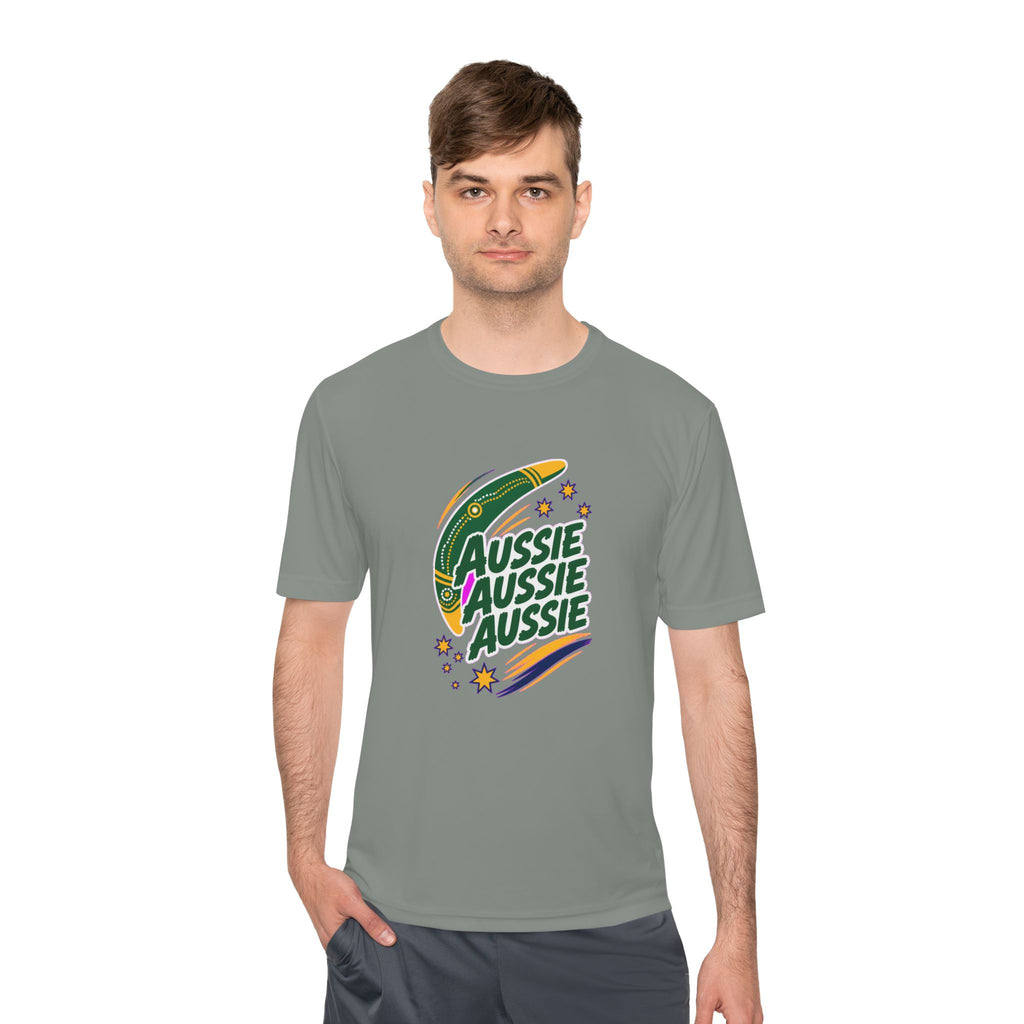 Australia Fan T-Shirt, Aussie Boomerang Design, Moisture Wicking Sport Tee