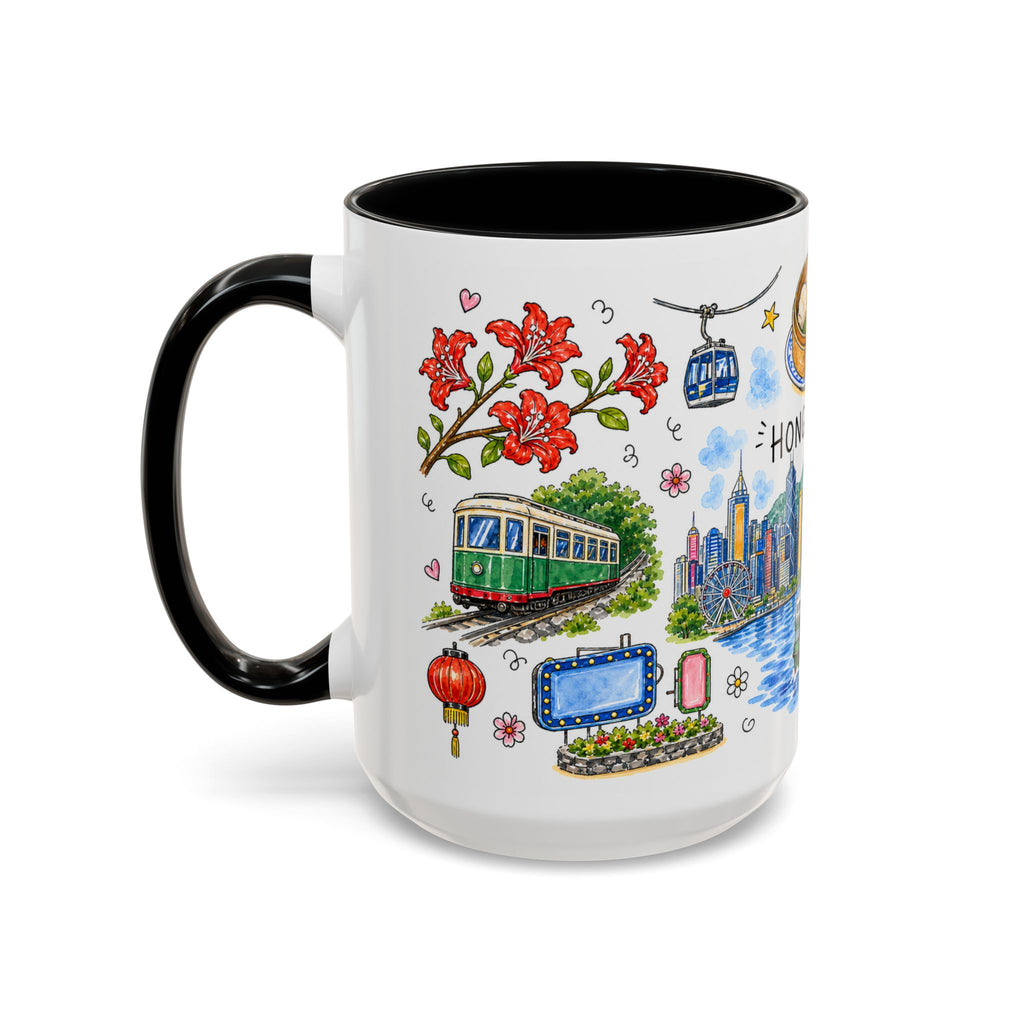 Hong Kong Illustrated Travel Mug | City Souvenir Accent Coffee Mug | 11oz 15oz Ceramic Cup