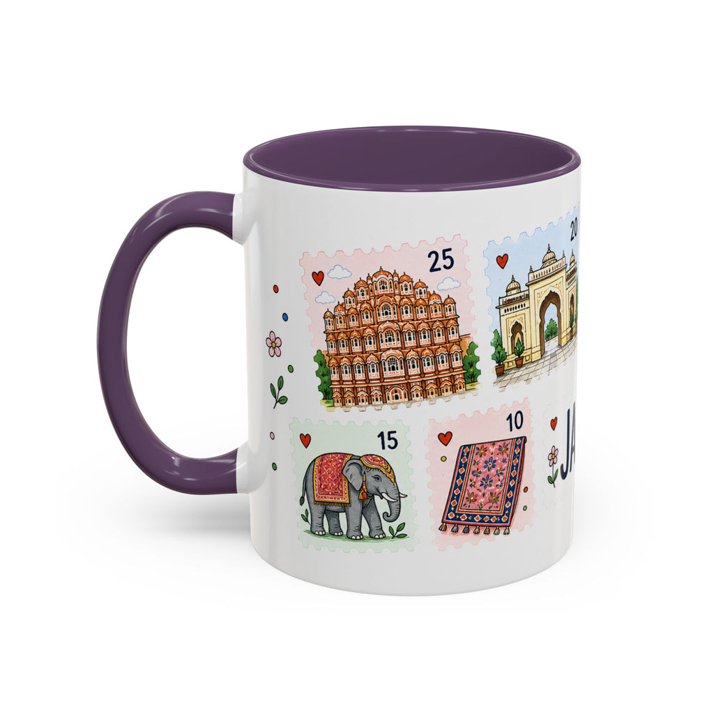 Jaipur Coffee Mug | Postage Stamp Collage Mug | Travel Souvenir Accent Cup 11oz 15oz