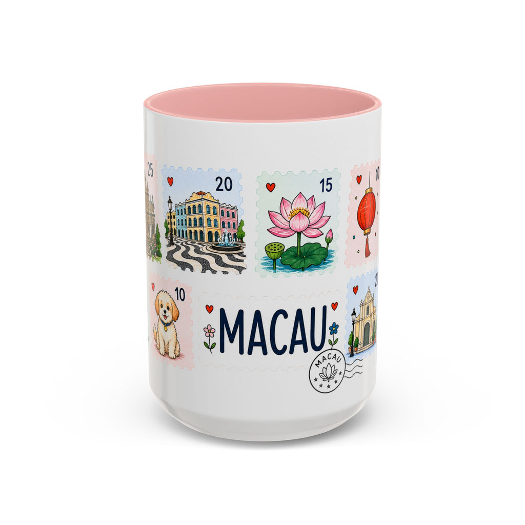 Macau Coffee Mug | Postage Stamp Collage Mug | Travel Souvenir Accent Cup 11oz 15oz