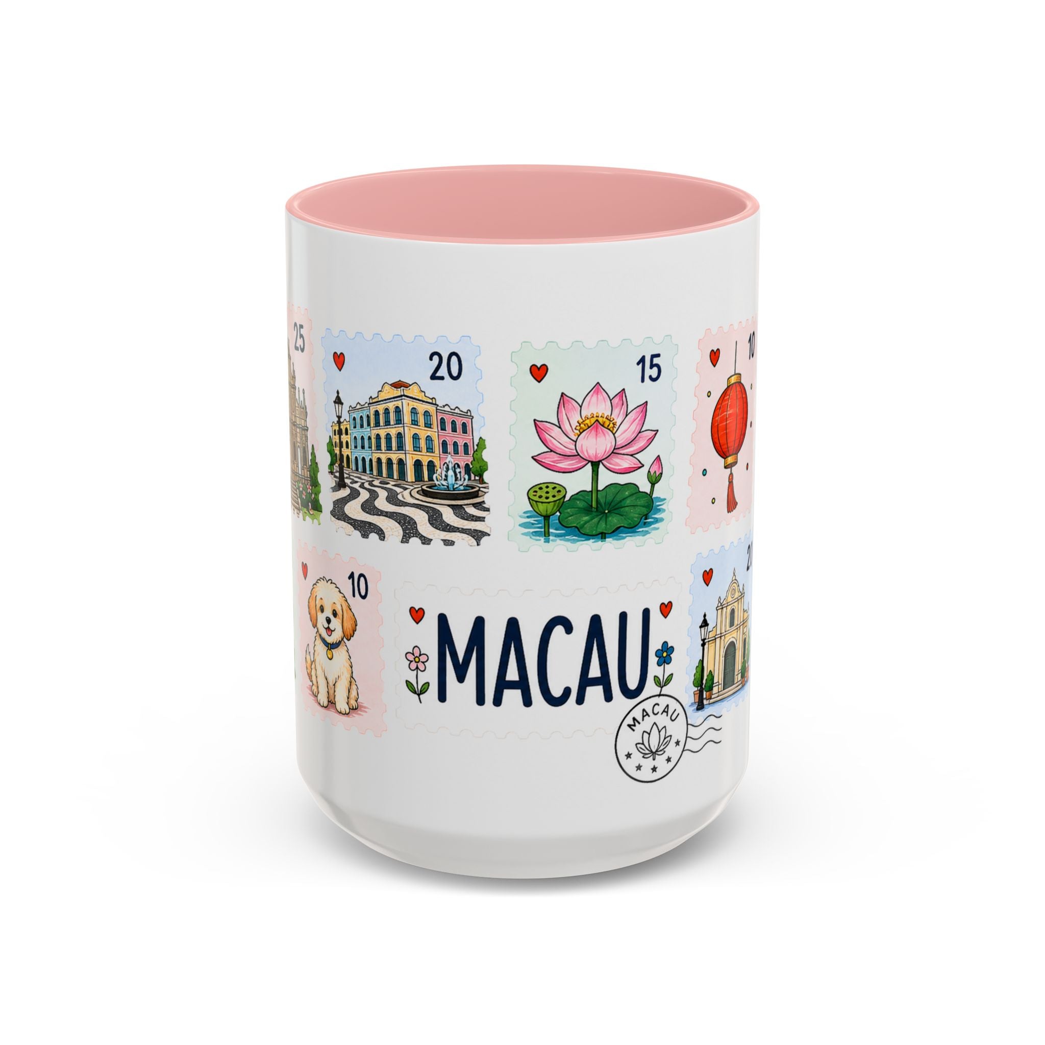 Macau Coffee Mug | Postage Stamp Collage Mug | Travel Souvenir Accent Cup 11oz 15oz