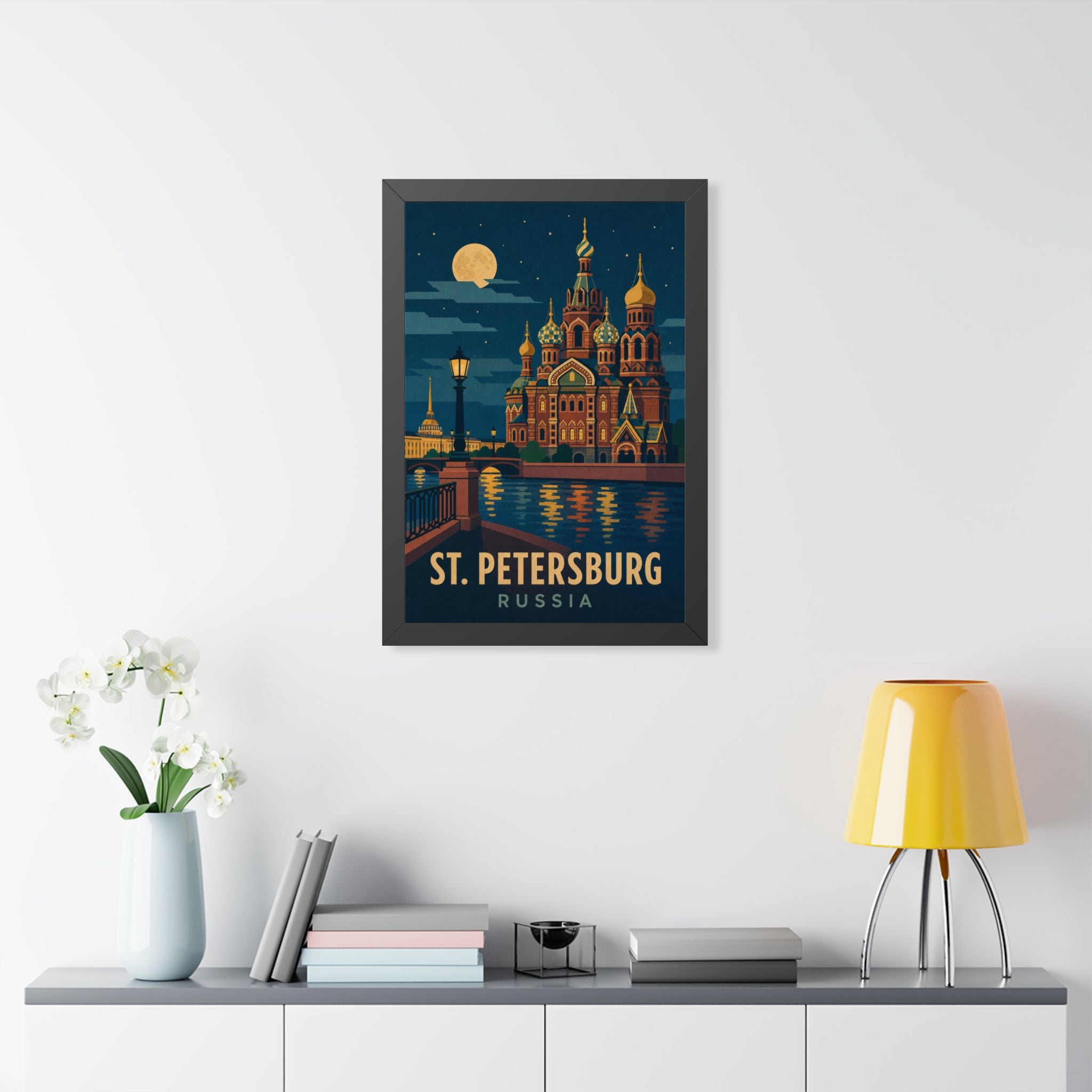 St. Petersburg Russia Framed Poster | Vintage Travel Wall Art | Black Walnut White Frame | 16x24 20x30
