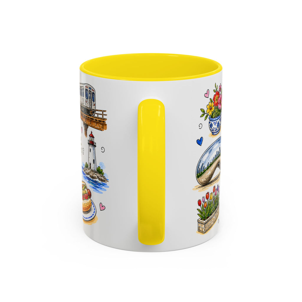 Chicago Illustrated Travel Mug | City Souvenir Accent Coffee Mug | 11oz 15oz Ceramic Cup