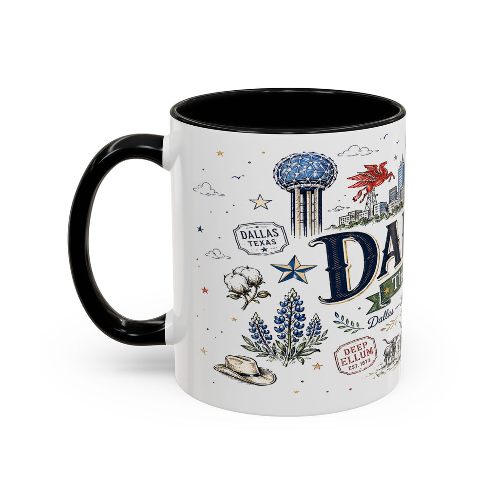 Dallas Coffee Mug | Texas Souvenir City Gift | Accent Color Ceramic 11oz 15oz
