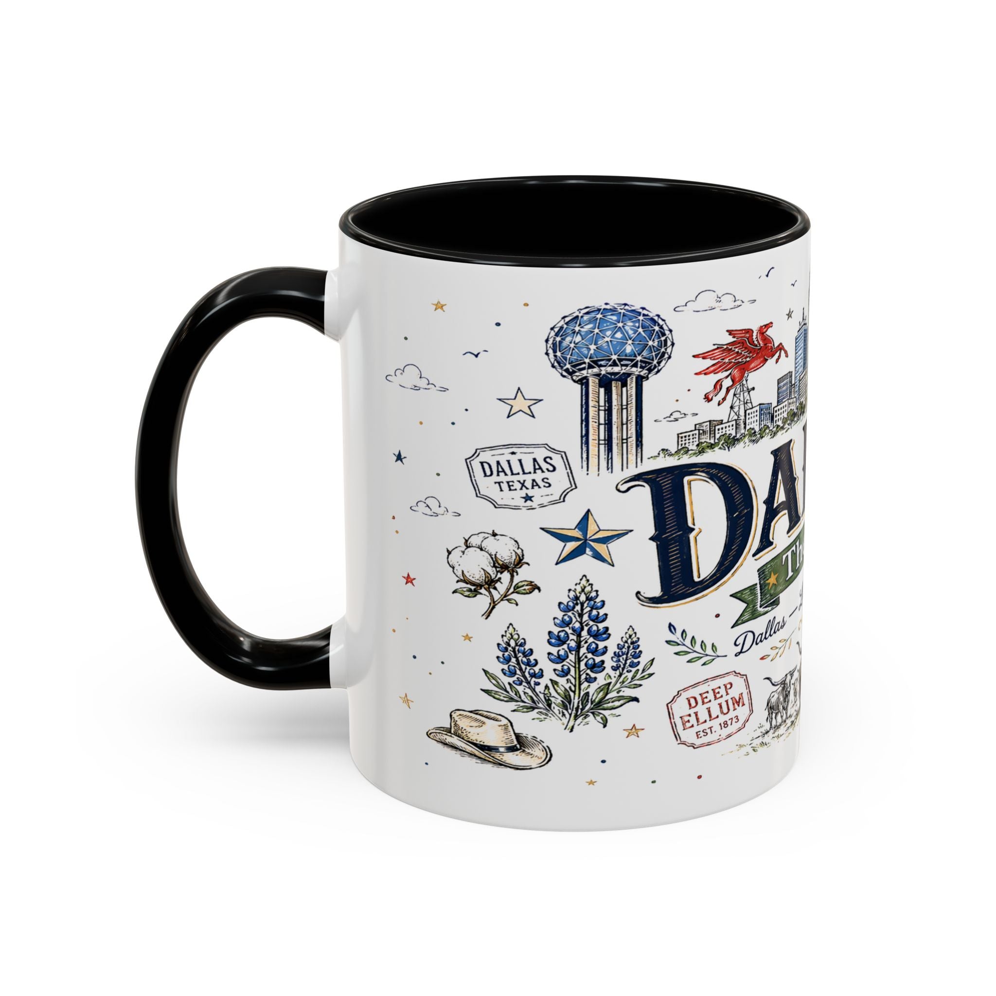 Dallas Coffee Mug | Texas Souvenir City Gift | Accent Color Ceramic 11oz 15oz