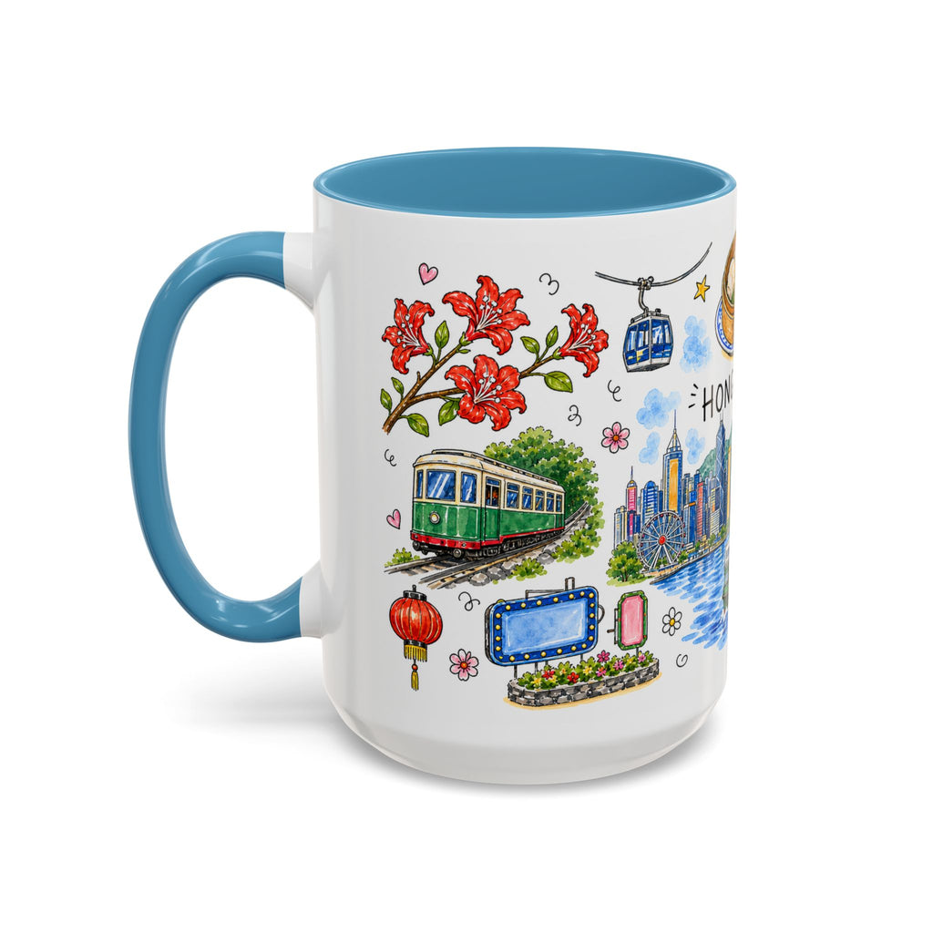Hong Kong Illustrated Travel Mug | City Souvenir Accent Coffee Mug | 11oz 15oz Ceramic Cup
