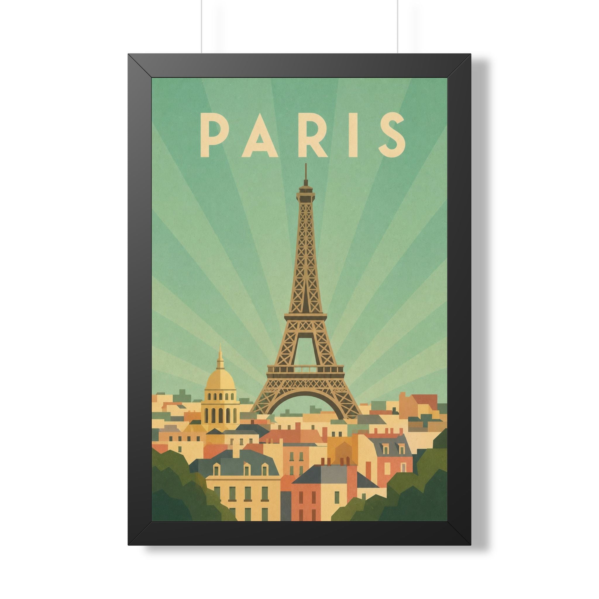 Paris Pastel France Framed Poster | Vintage Travel Wall Art | Black Walnut White Frame | 16x24 20x30
