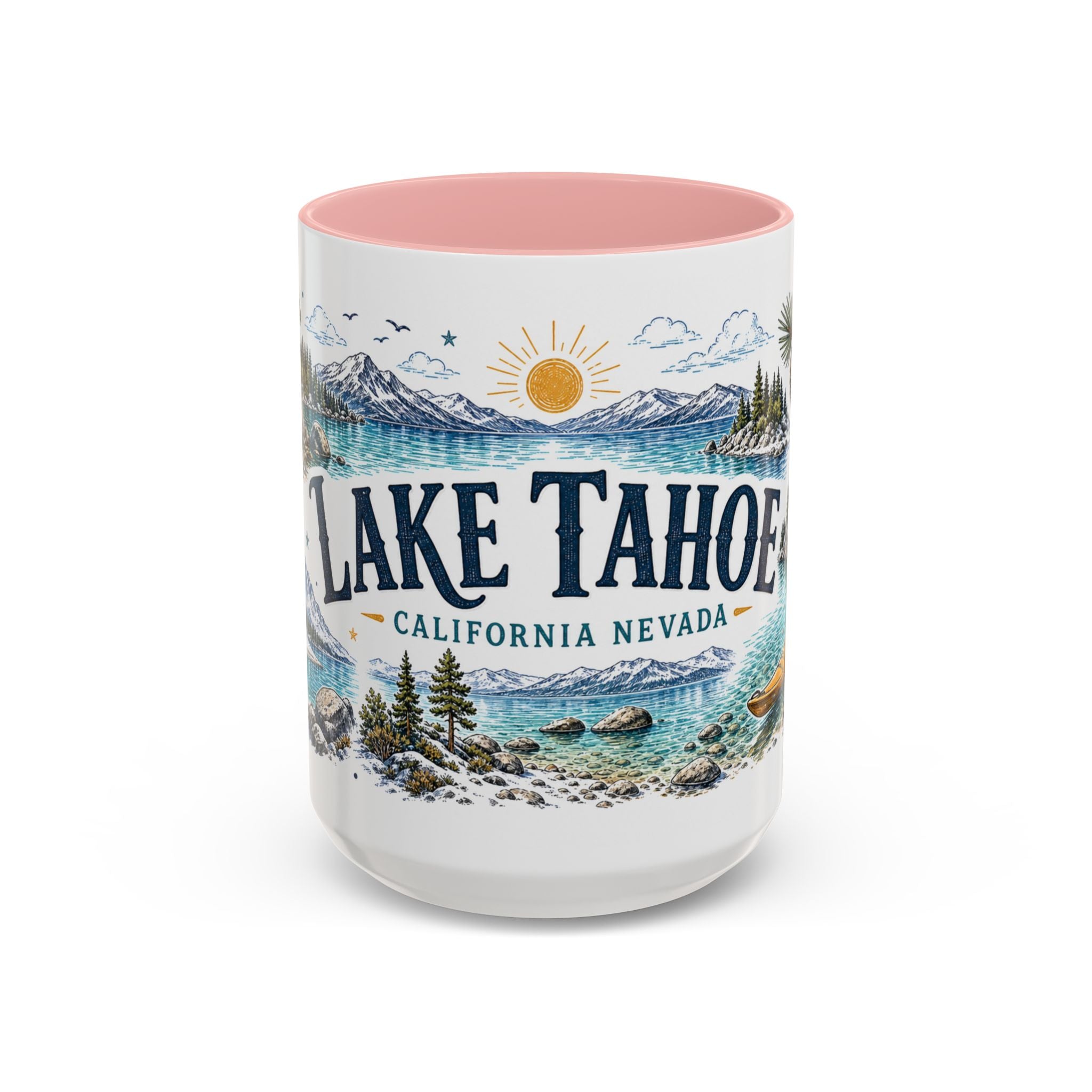 Lake Tahoe Mug, California Nevada Travel Souvenir, Bucket List Gift, Accent Ceramic Coffee Mug 11oz 15oz