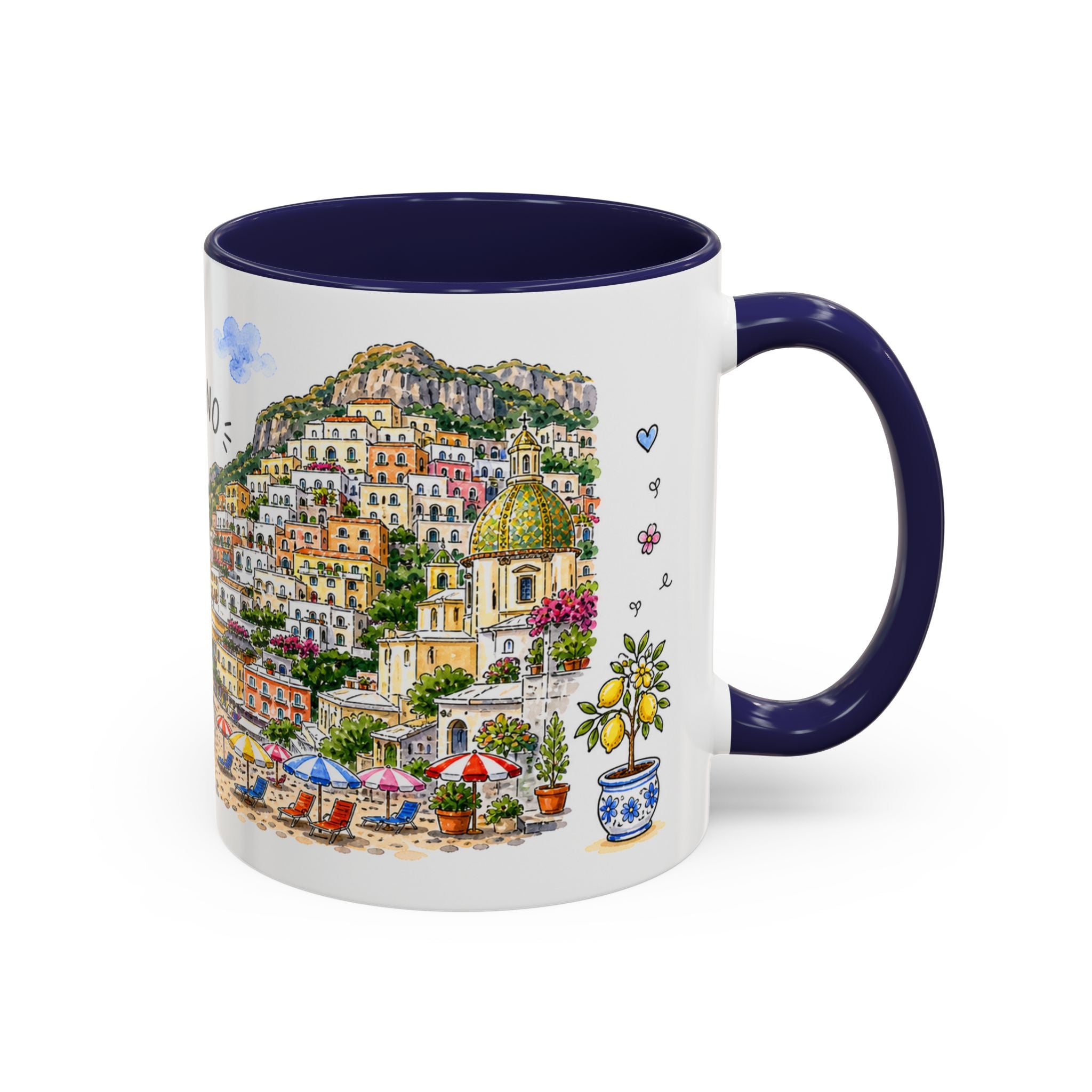 Positano Illustrated Travel Mug | Italy Souvenir Accent Coffee Mug | 11oz 15oz Ceramic Cup