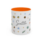 Seattle Christmas Mug | Watercolor Travel Souvenir | Holiday Gift | Accent Ceramic Coffee Cup 11oz 15oz