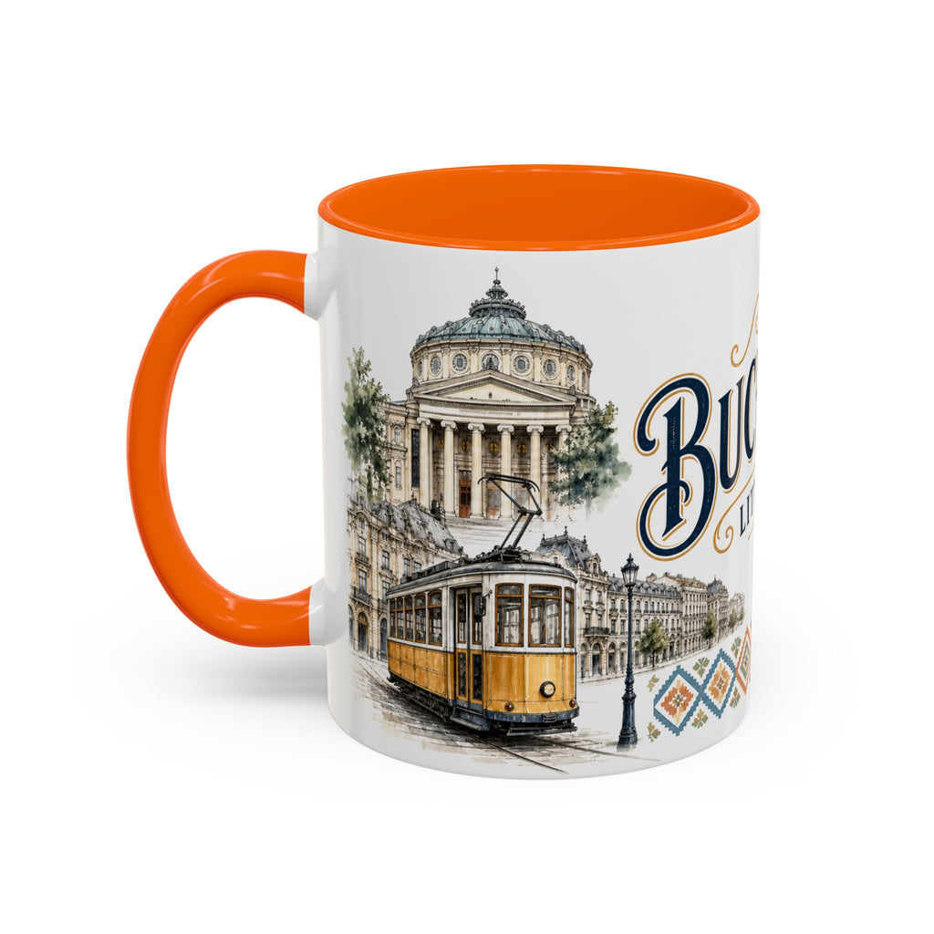 Bucharest Coffee Mug | Romania Travel Souvenir | Vintage Illustrated City Gift | 11 oz 15 oz Accent Mug