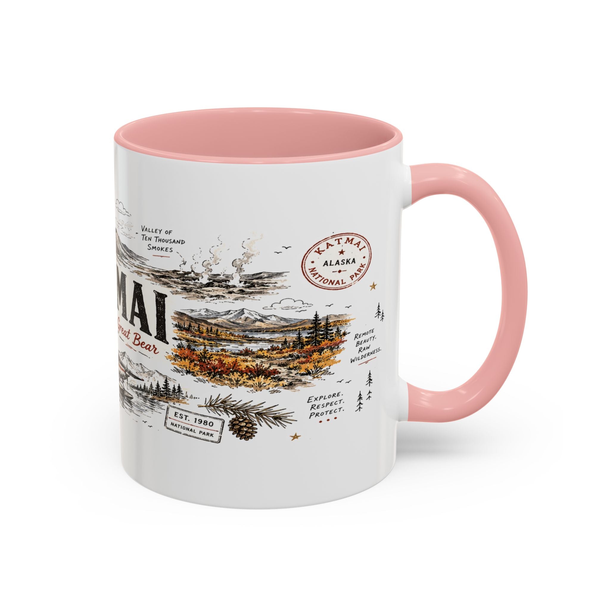Katmai National Park Coffee Mug | Alaska Bear Watching Wildlife Gift | Accent Color Ceramic 11oz 15oz