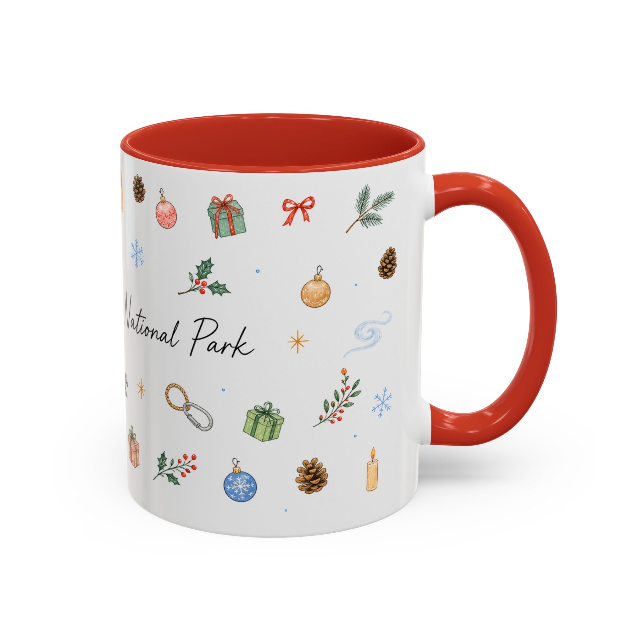 New River Gorge National Park Christmas Mug | Watercolor Travel Souvenir | Holiday Gift | Accent Ceramic Coffee Cup 11oz 15oz