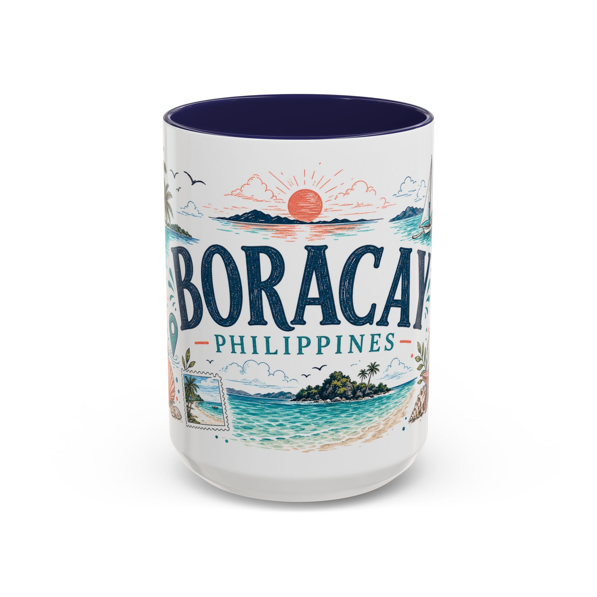 Boracay Coffee Mug | Travel Destination Souvenir Gift | Accent Color Ceramic 11oz 15oz
