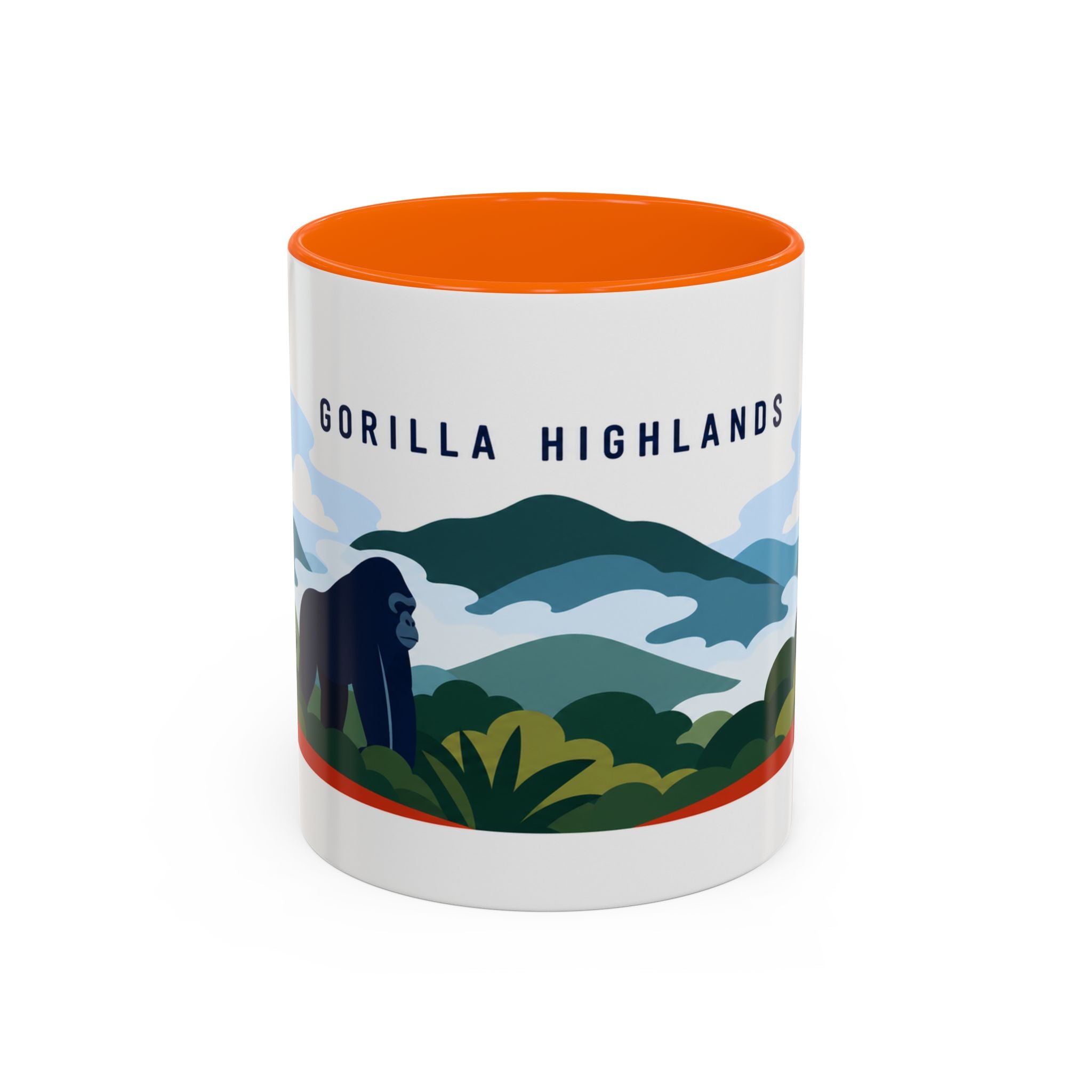 Gorilla Highlands Coffee Mug | Travel Destination Souvenir Gift | Accent Color Ceramic 11oz 15oz