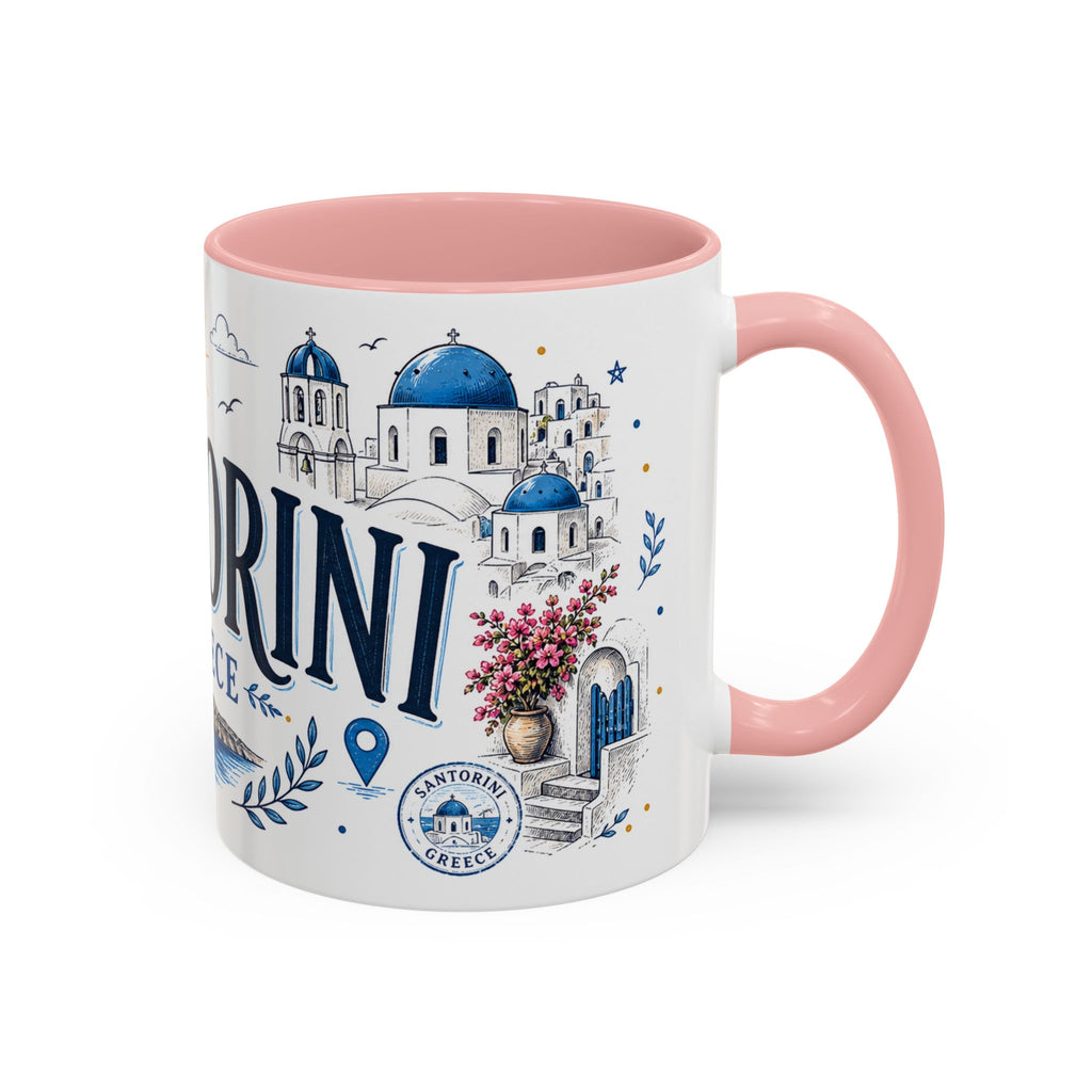 Santorini Coffee Mug | Travel Destination Souvenir Gift | Accent Color Ceramic 11oz 15oz