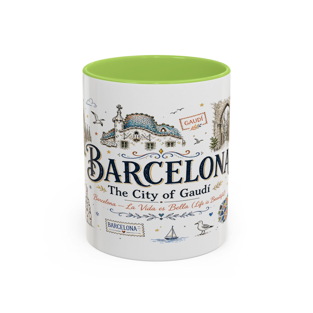 Barcelona Coffee Mug | Spain Souvenir Travel Gift | Accent Color Ceramic 11oz 15oz