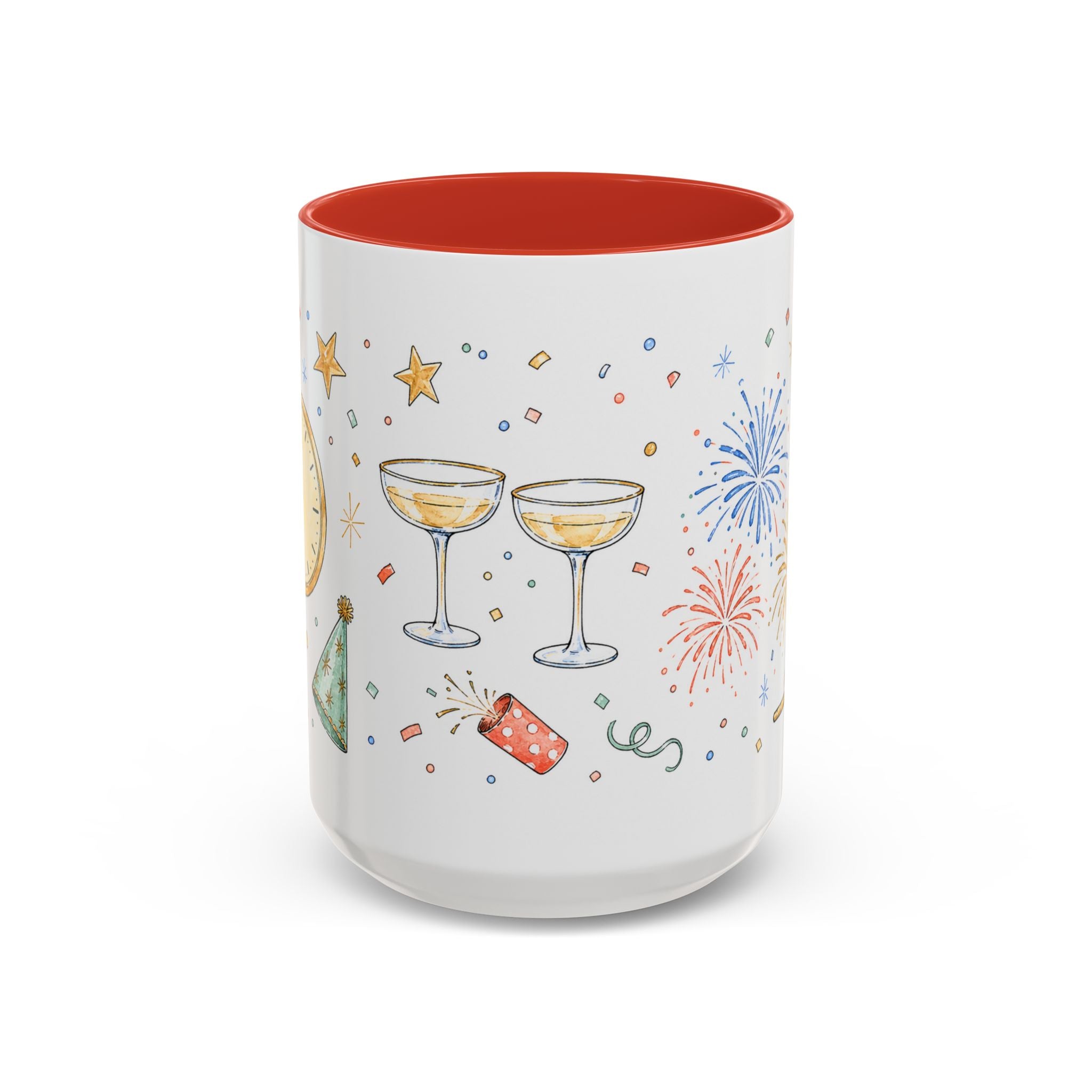 New Year Mug | Midnight Clock Toast Watercolor Celebration Gift | Accent Cup 11oz 15oz