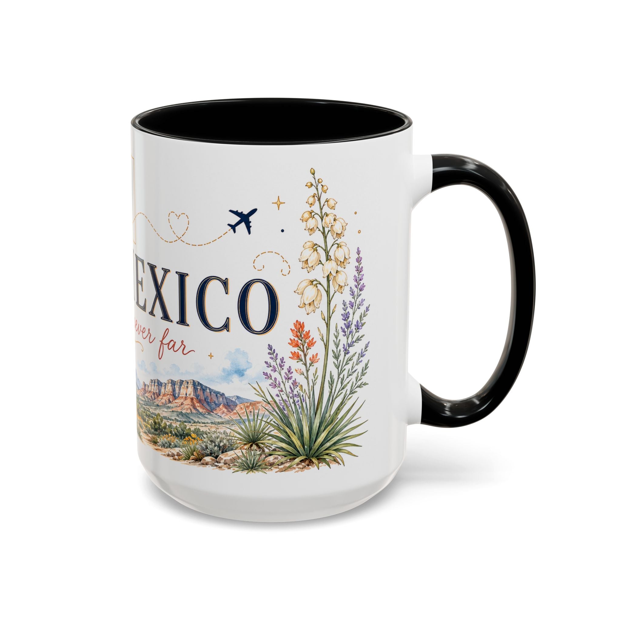 New Mexico State Map Mug | Desert Scenery, Yucca Flower Accent Coffee Cup