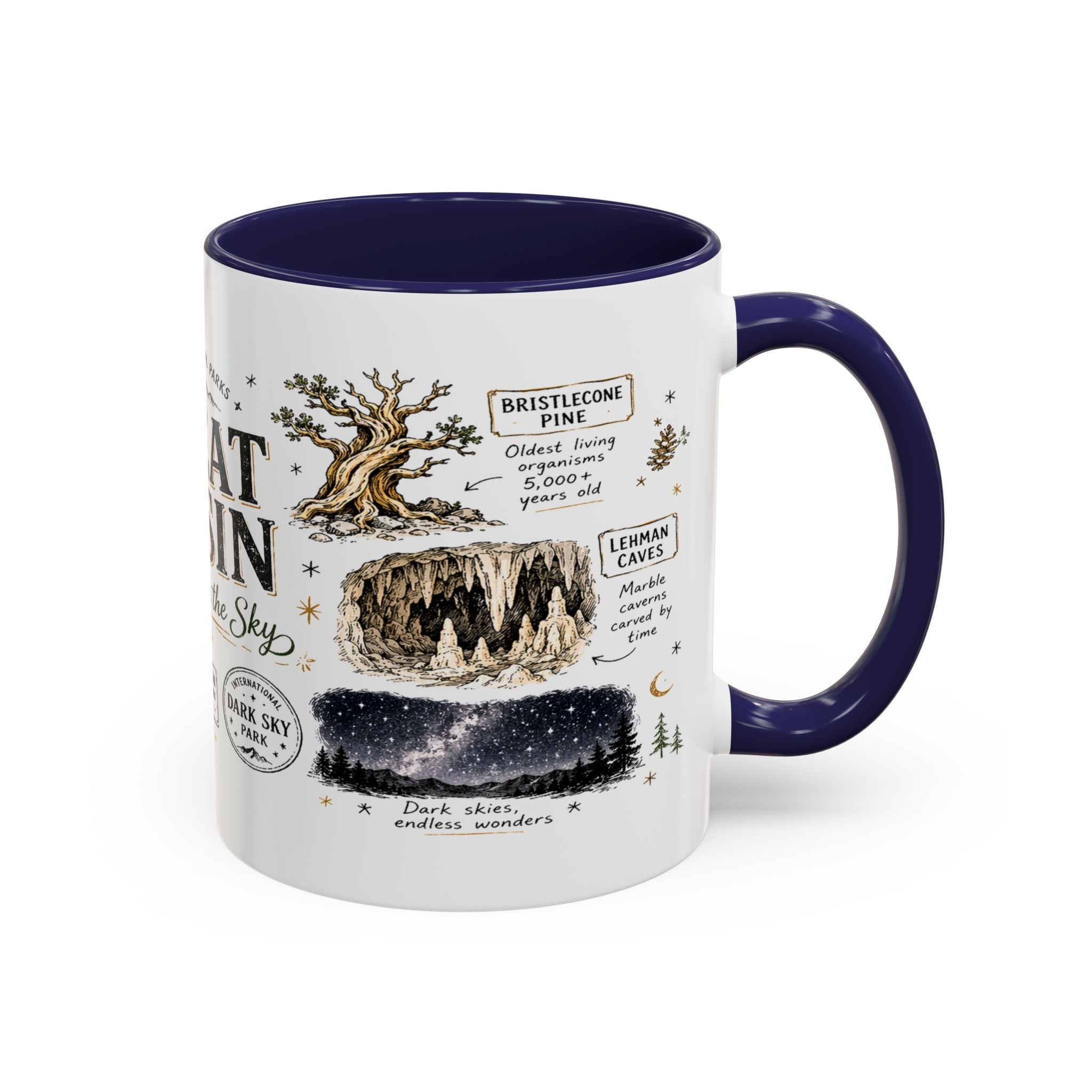 Great Basin National Park Coffee Mug | Nevada Desert Stargazing Hiking Gift | Accent Color Ceramic 11oz 15oz
