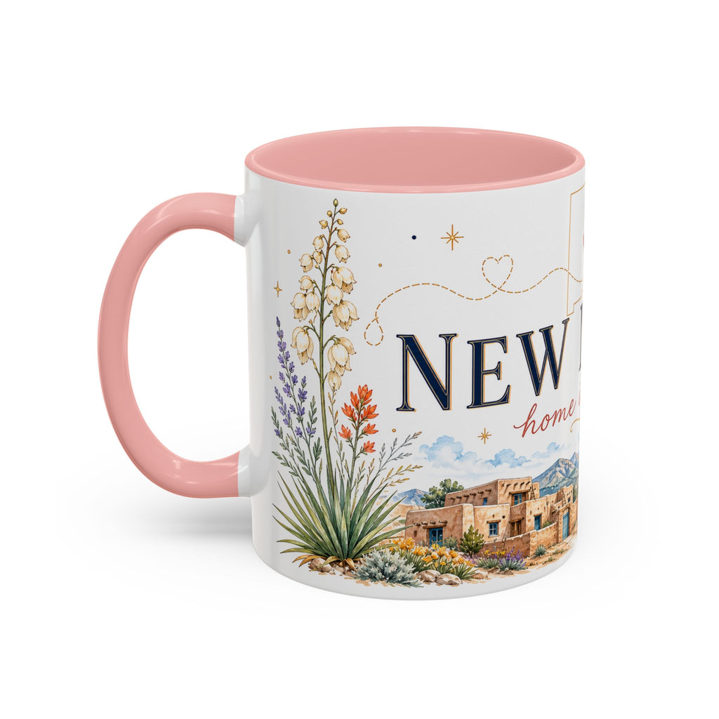 New Mexico State Map Mug | Desert Scenery, Yucca Flower Accent Coffee Cup