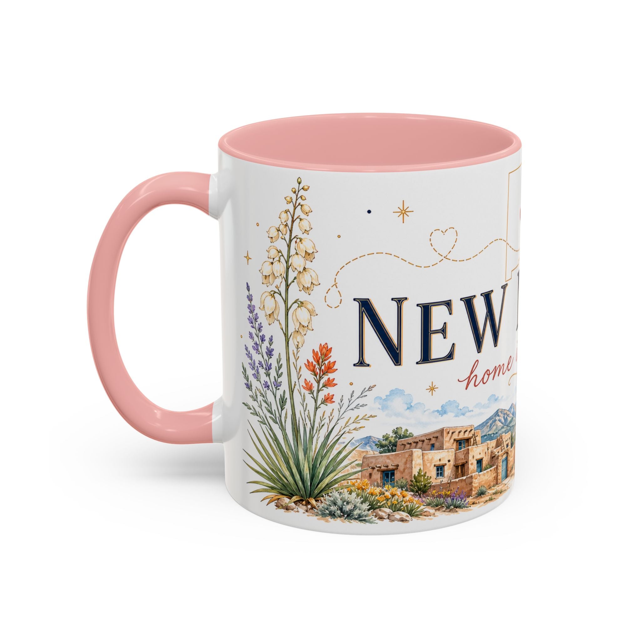 New Mexico State Map Mug | Desert Scenery, Yucca Flower Accent Coffee Cup