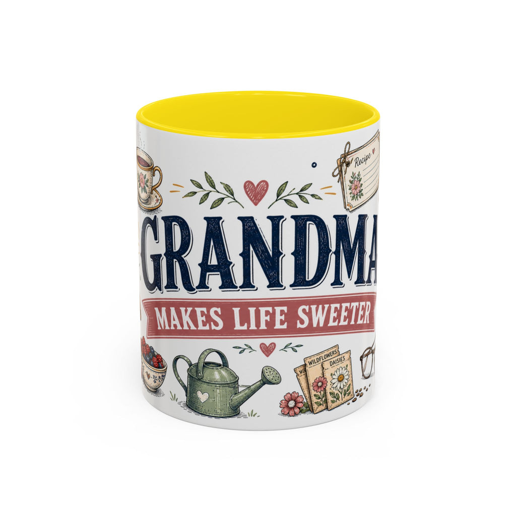 Grandma Makes Life Sweeter Coffee Mug | Gift From Grandkids | Accent Color Ceramic 11oz 15oz