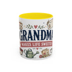 Grandma Makes Life Sweeter Coffee Mug | Gift From Grandkids | Accent Color Ceramic 11oz 15oz