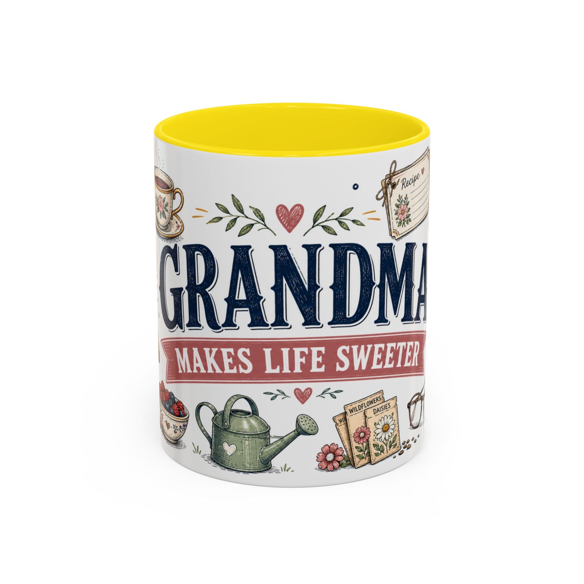 Grandma Makes Life Sweeter Coffee Mug | Gift From Grandkids | Accent Color Ceramic 11oz 15oz