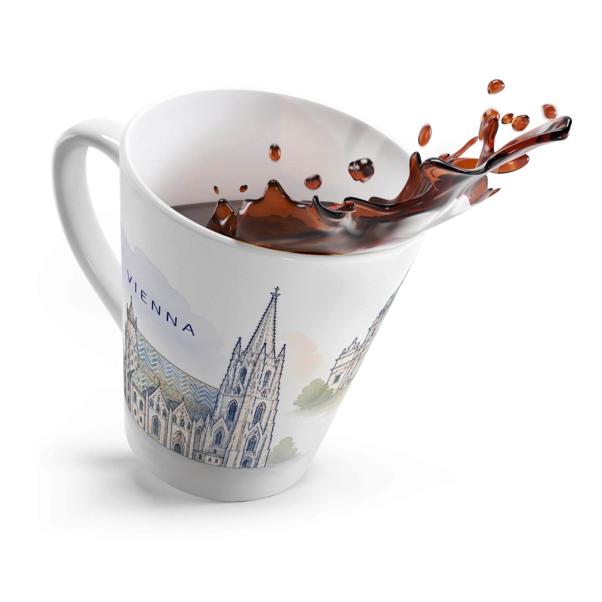 Vienna Latte Mug | Watercolor City Travel Mug | 12 oz Ceramic Souvenir Gift