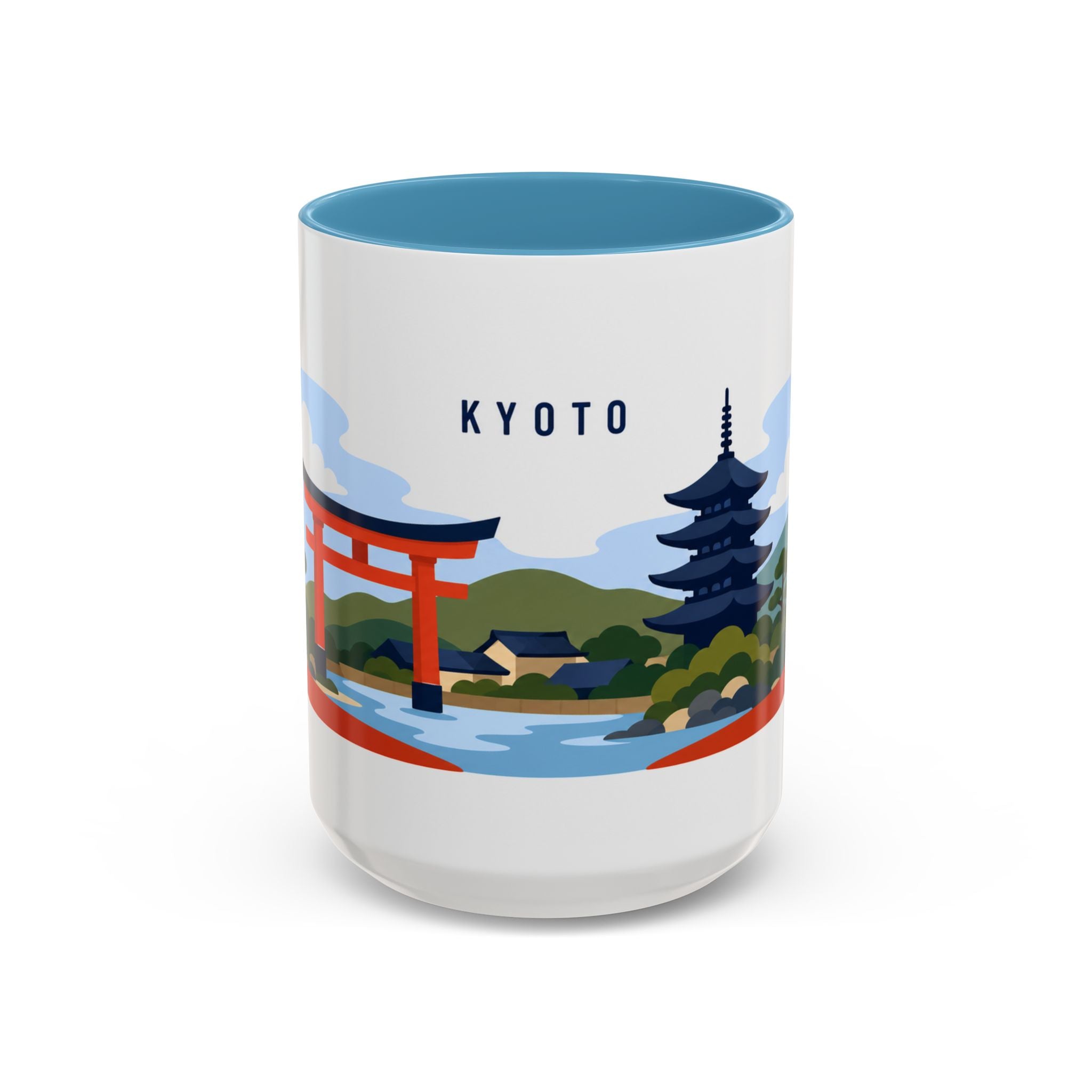 Kyoto Coffee Mug | Travel Destination Souvenir Gift | Accent Color Ceramic 11oz 15oz