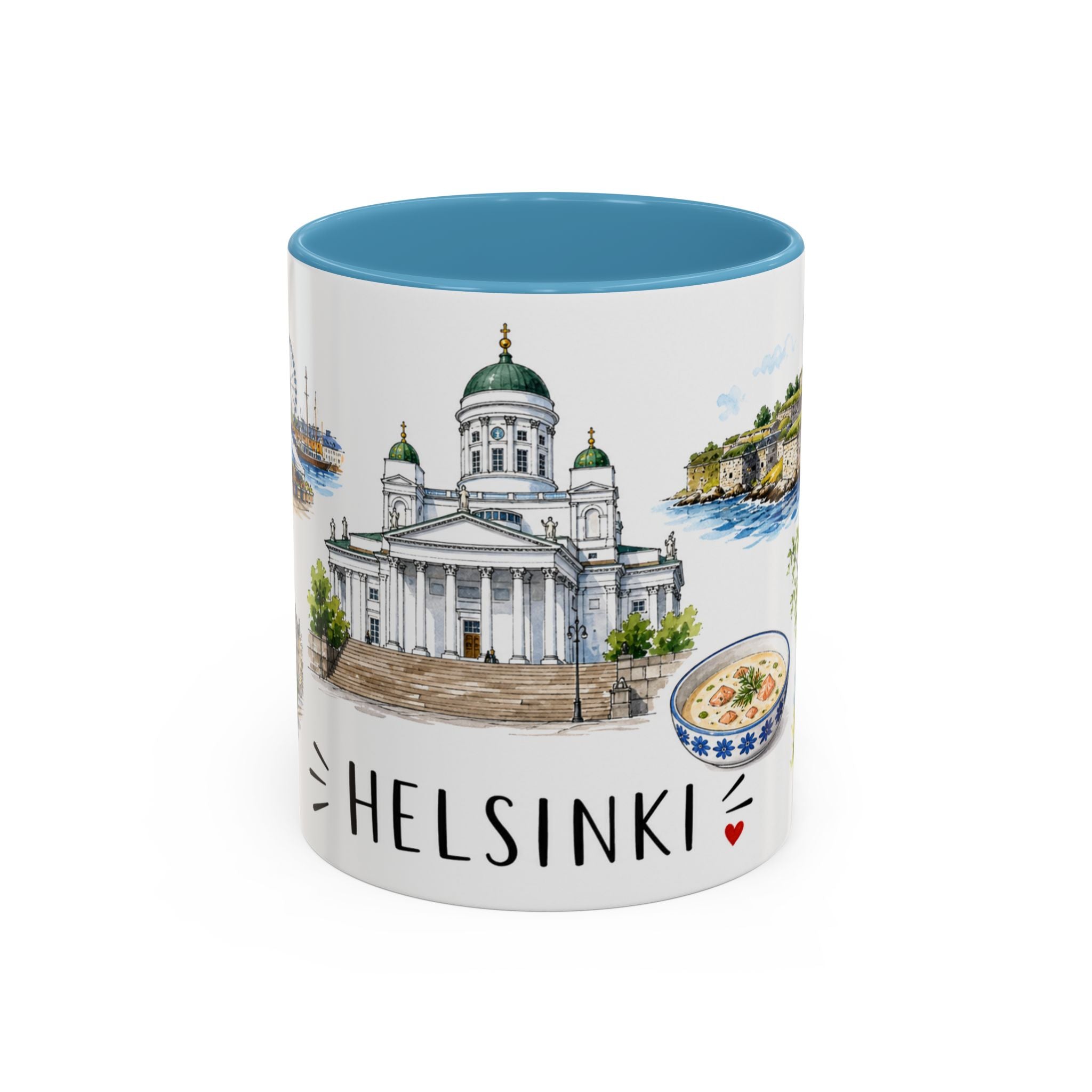 Helsinki Illustrated Travel Mug | City Souvenir Accent Coffee Mug | 11oz 15oz Ceramic Cup