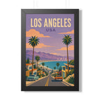 Los Angeles Coast United States Framed Poster | Vintage Travel Wall Art | Black Walnut White Frame | 16x24 20x30