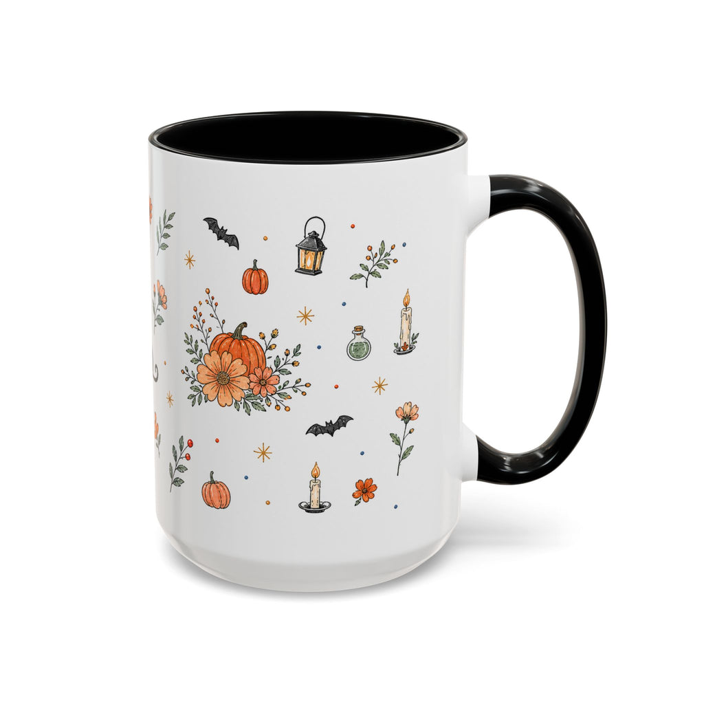 Black Cat Halloween Mug | Pumpkin Moon Watercolor Gift | Spooky Accent Cup 11oz 15oz