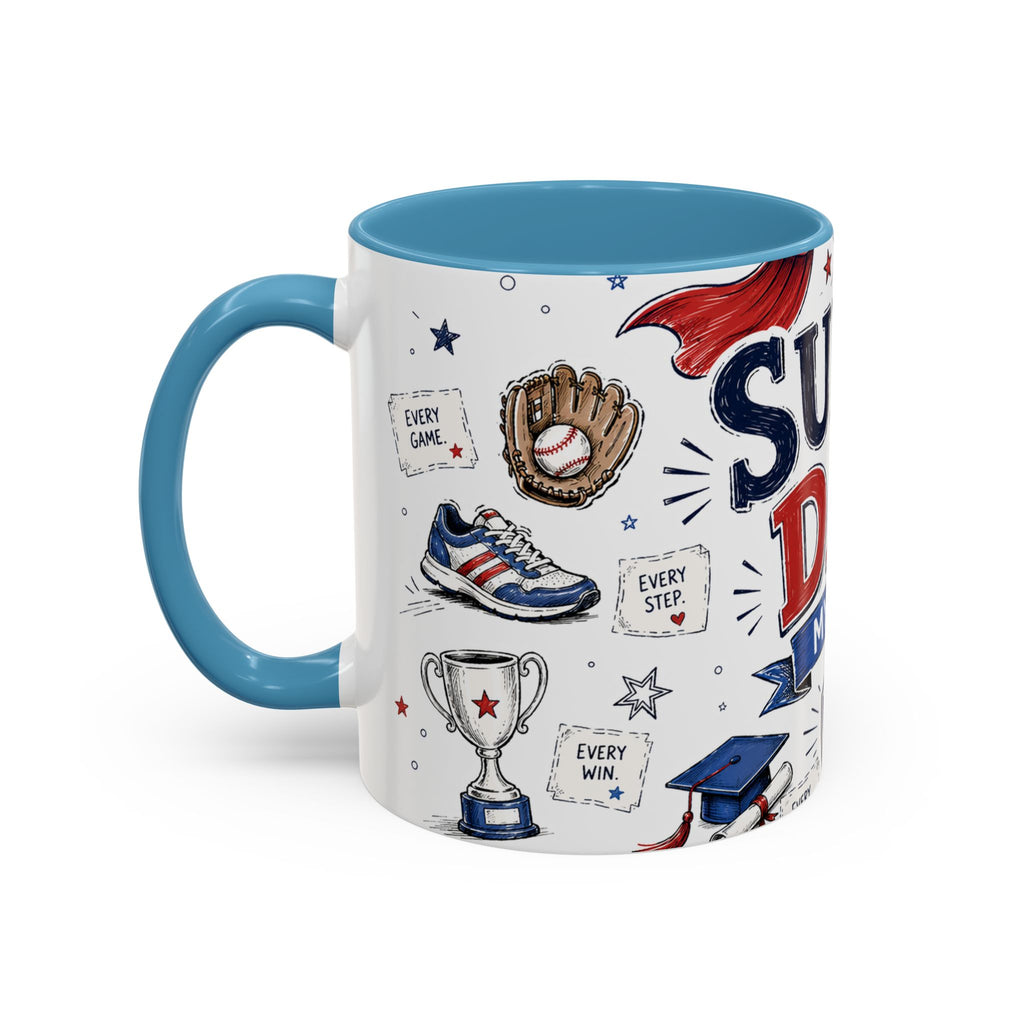 Super Dad My Hero Coffee Mug | Father's Day Gift for Dad | Accent Color Ceramic 11oz 15oz