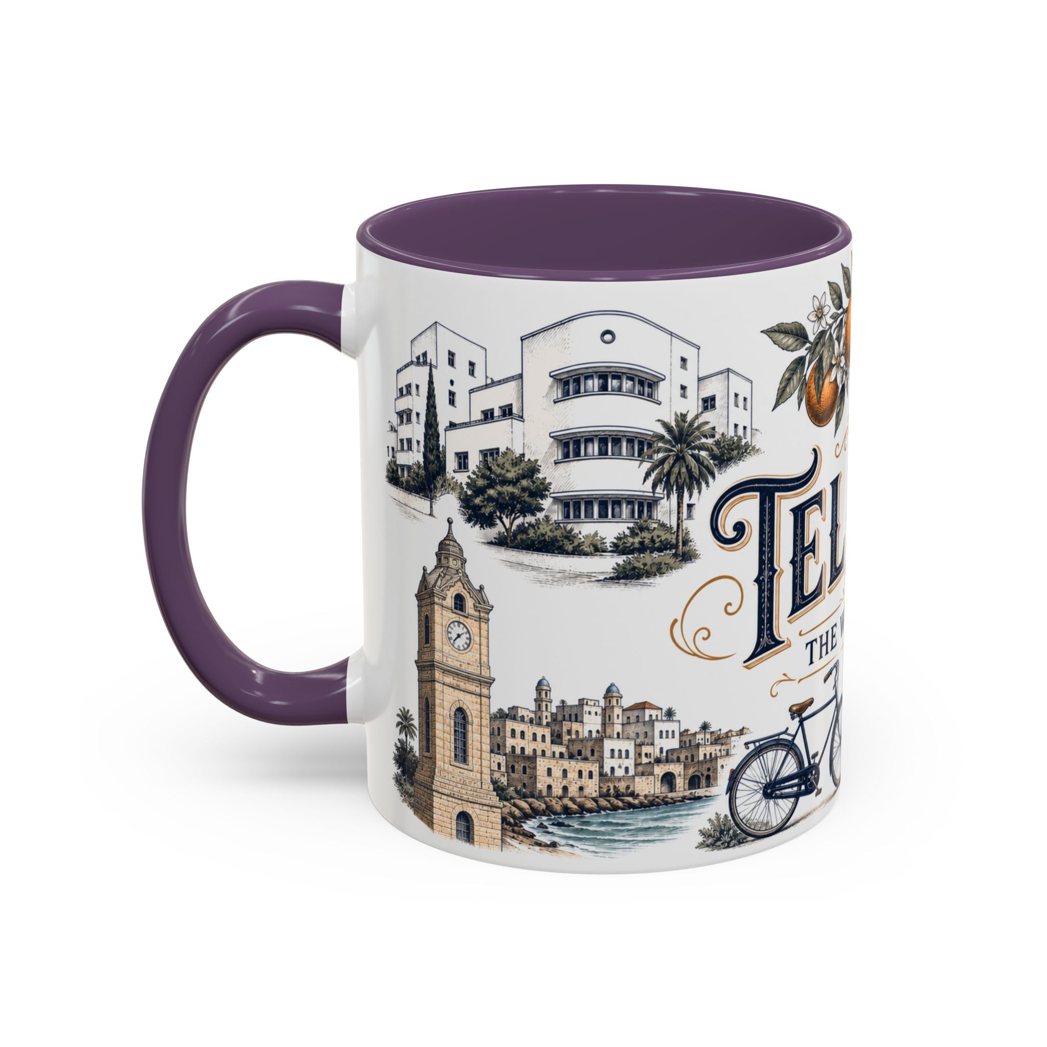 Tel Aviv Coffee Mug | Israel Travel Souvenir | Vintage Illustrated City Gift | 11 oz 15 oz Accent Mug