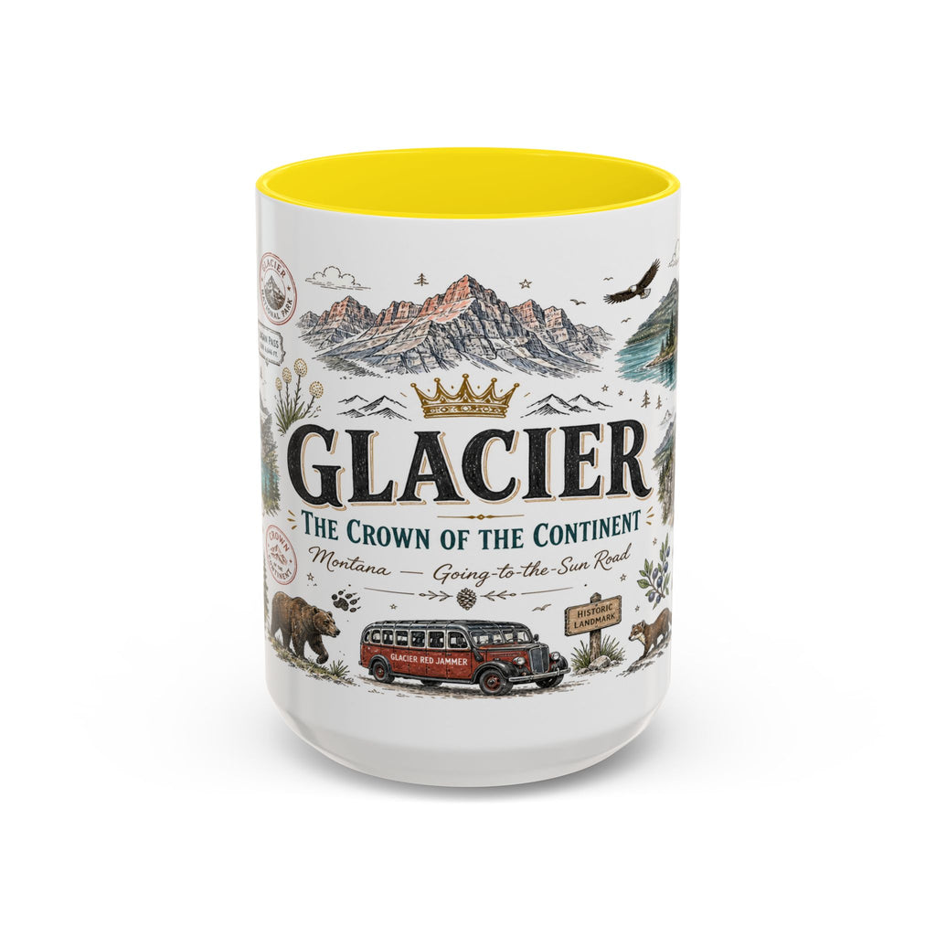 Glacier Coffee Mug | National Park Hiking Montana Gift | Accent Color Ceramic 11oz 15oz