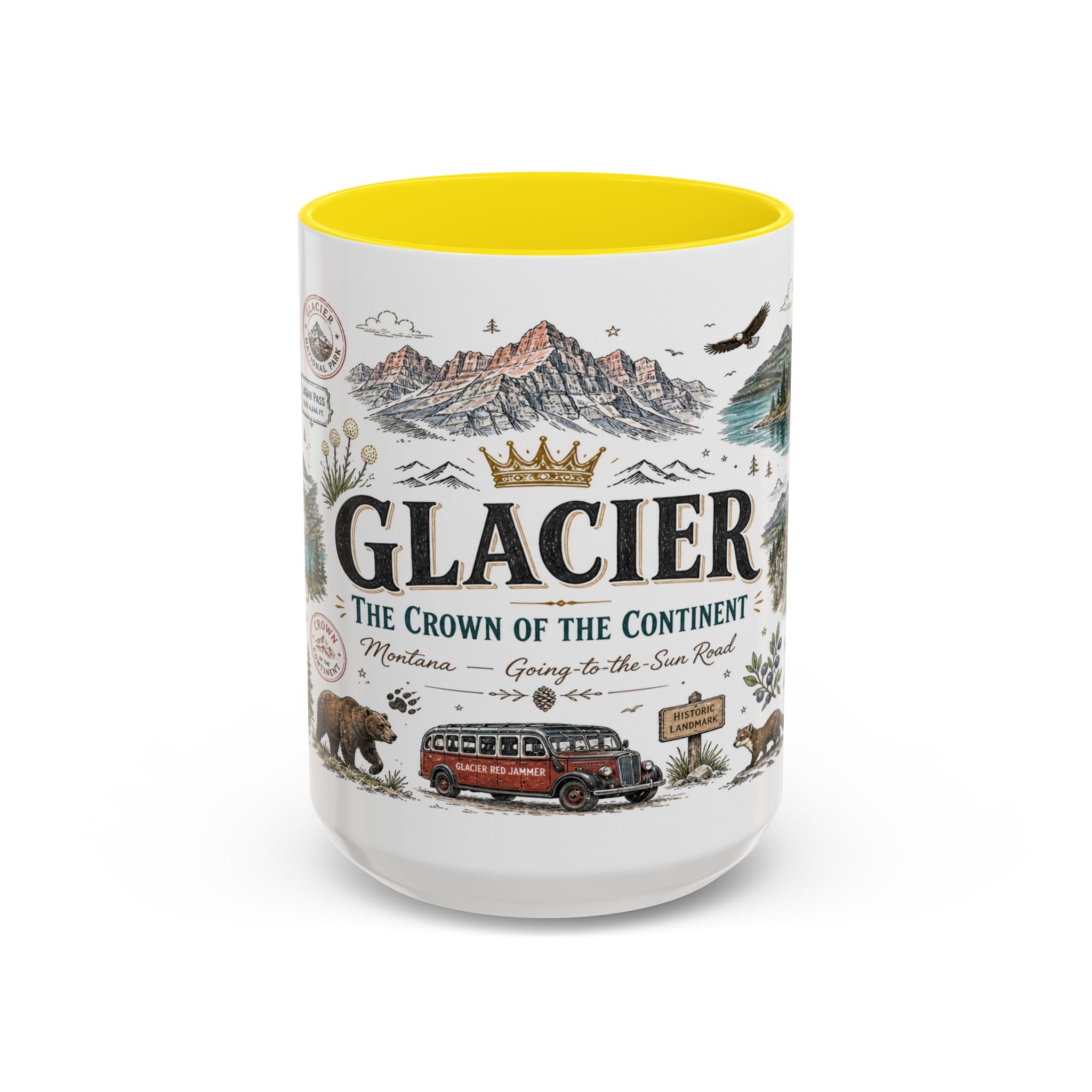 Glacier Coffee Mug | National Park Hiking Montana Gift | Accent Color Ceramic 11oz 15oz