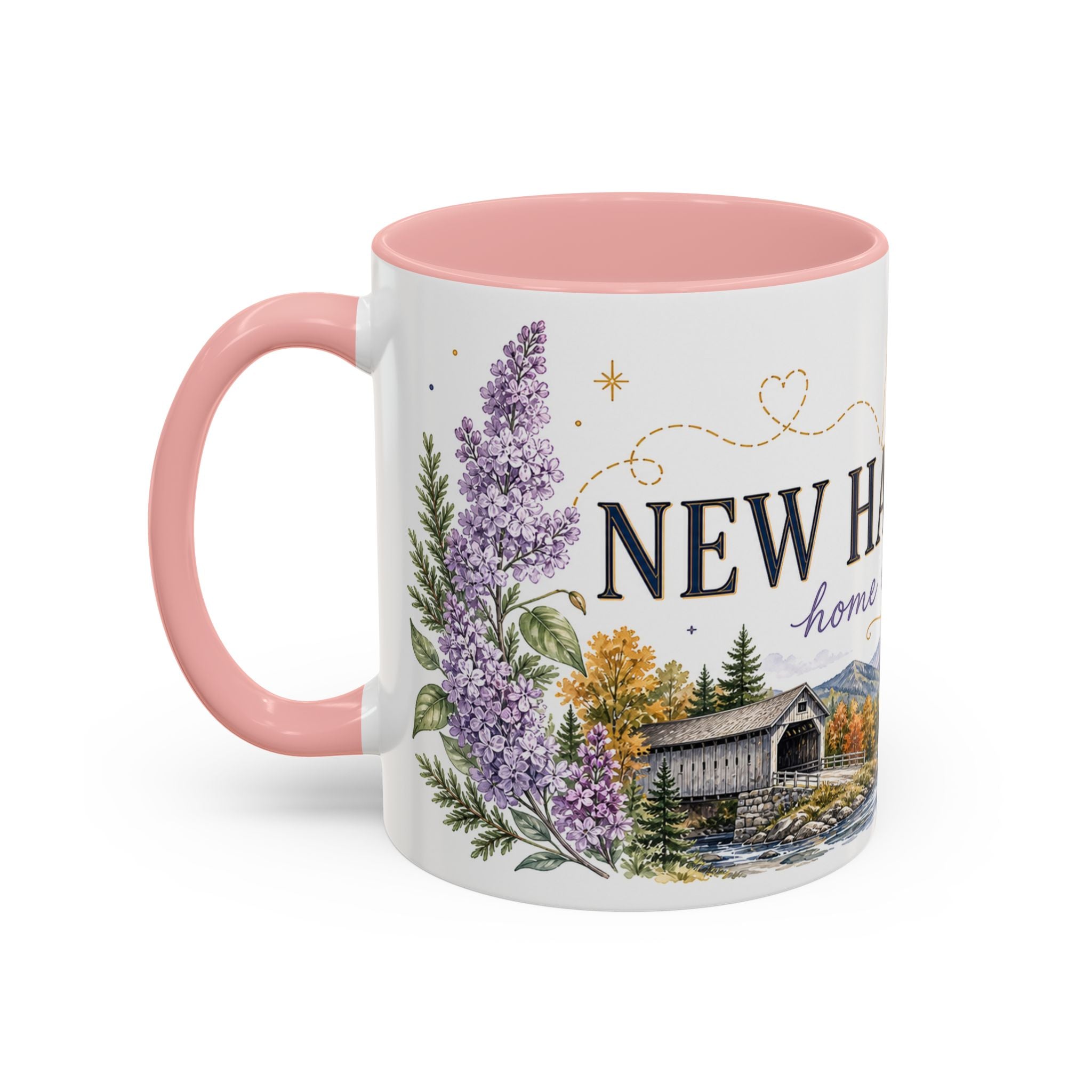 New Hampshire State Map Mug | Botanical Accents, Mountain Landscape Coffee Cup