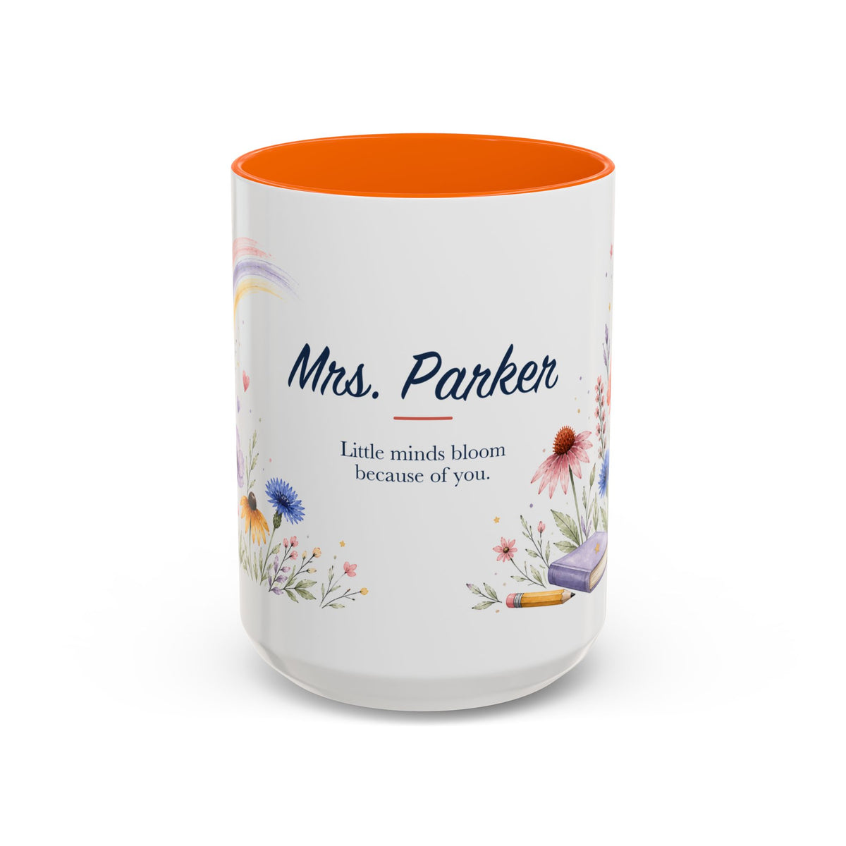 Personalized Kindergarten Teacher Mug | Custom Name Wildflower Rainbow Cup | Back to School Gift